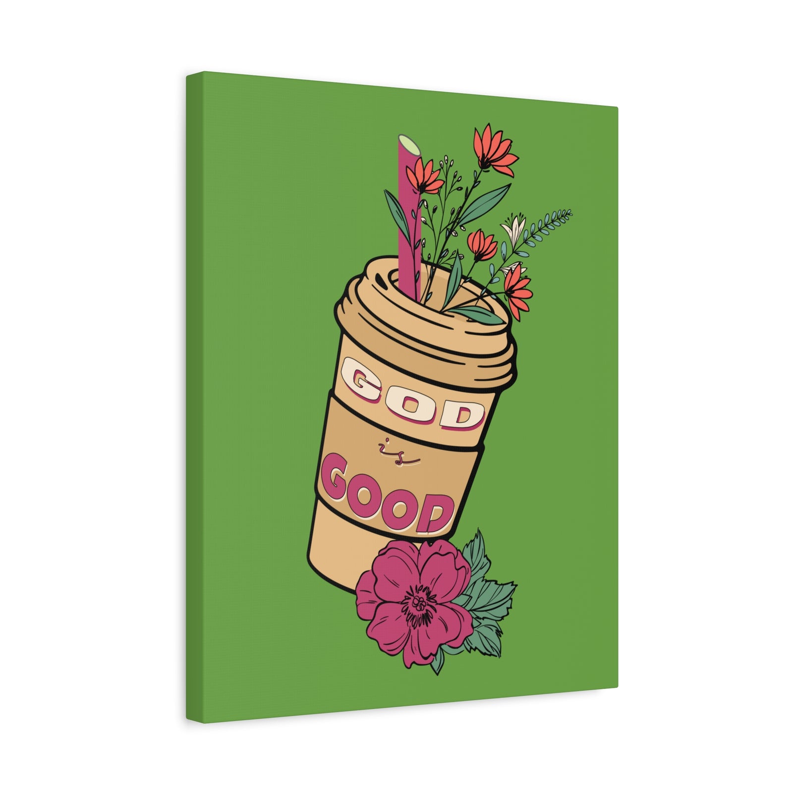 Scripture Canvas God Is Good Psalm 100:5 Flower Cup Christian Wall Art Bible Verse Print Ready to Hang-Express Your Love Gifts