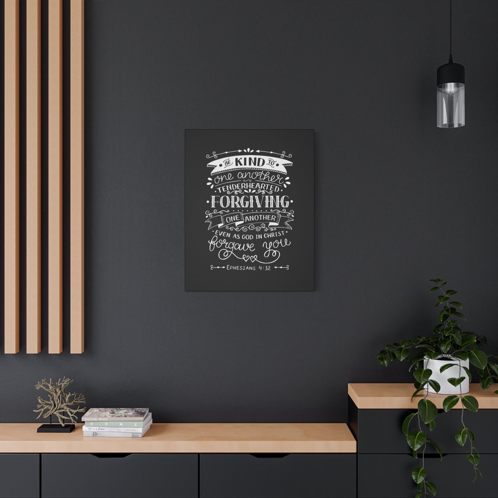 Scripture Canvas Tenderhearted Black Ephesians 4:32 Christian Wall Art Bible Verse Print Ready to Hang-Express Your Love Gifts