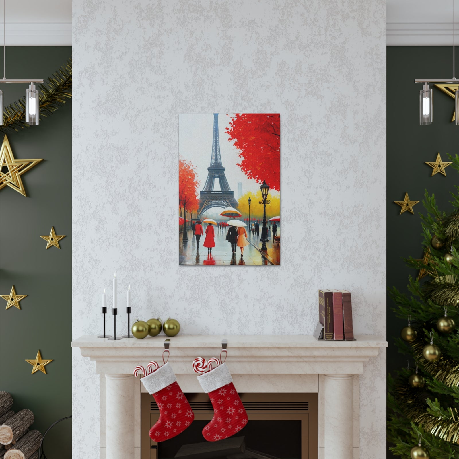 Paris Eiffel Tower Red Dress And Red Tree France Canvas Artwork High-Quality Breathtaking French City for Home Decor Ready to Hang-Express Your Love Gifts