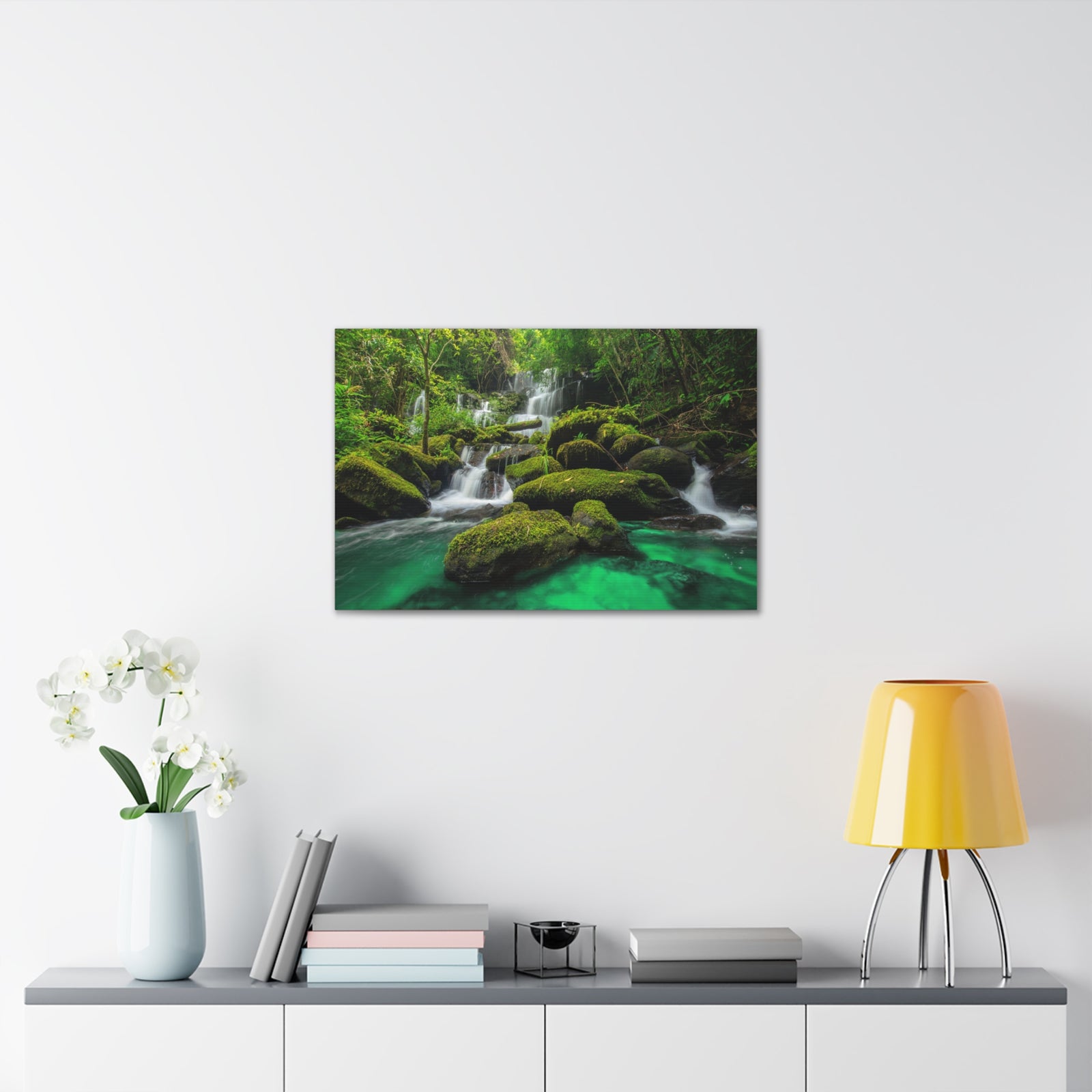 Jungle Waterfall In Thailand Modern Multicolor Scenic Nature Photography Canvas Home Office Decor Ready to Hang-Express Your Love Gifts