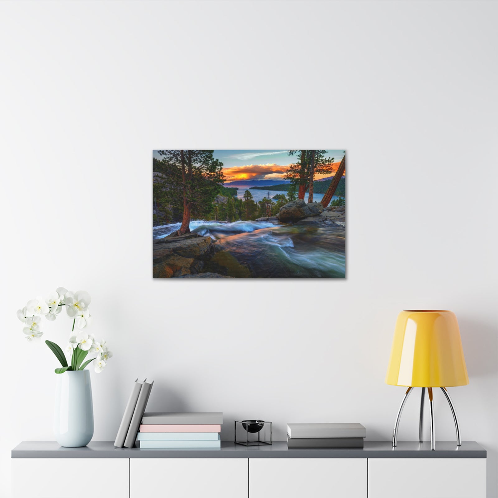 Water Rushing Lake Sunset Nature Wilderness Photography Canvas Wall Art for Home Decor Ready-to-Hang-Express Your Love Gifts