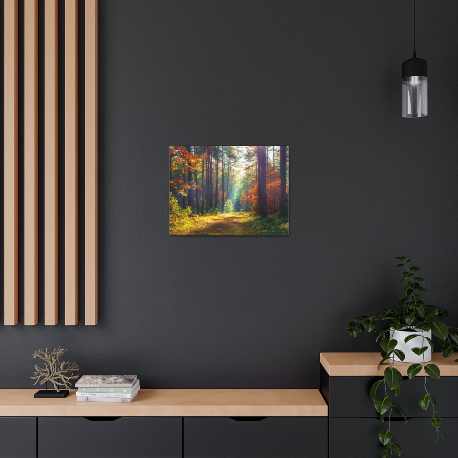 Autumn Forest Sunlight Shine Orange Tree Nature Wilderness Photography Canvas Wall Art for Home Decor Ready-to-Hang-Express Your Love Gifts