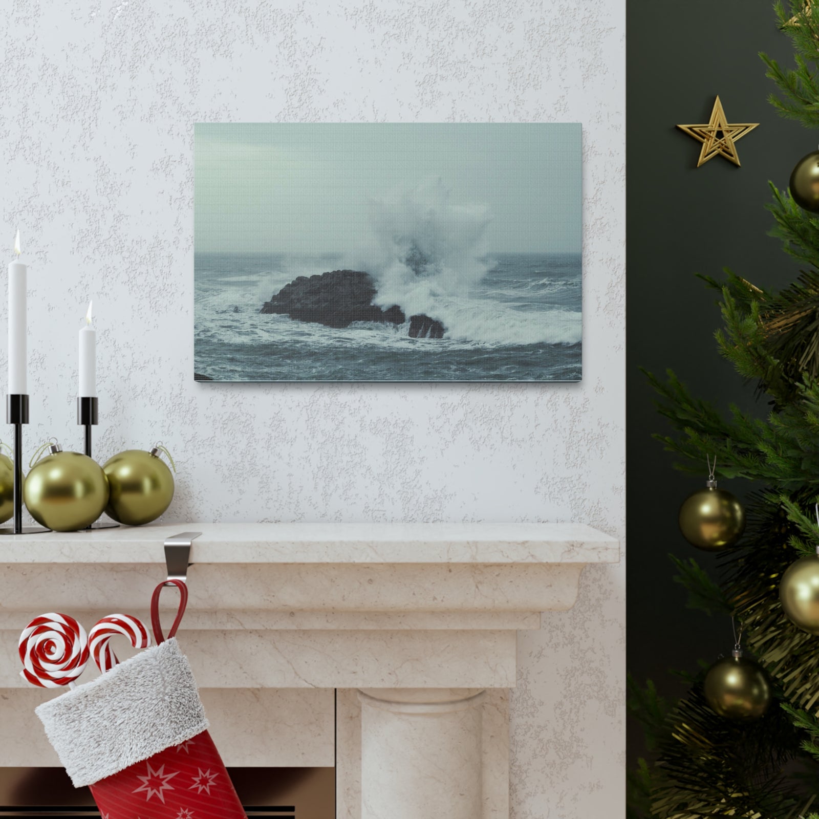 Splashing Water Rock Ocean Landscape Ocean Canvas Wall Art for Home Decor Ready-to-Hang-Express Your Love Gifts