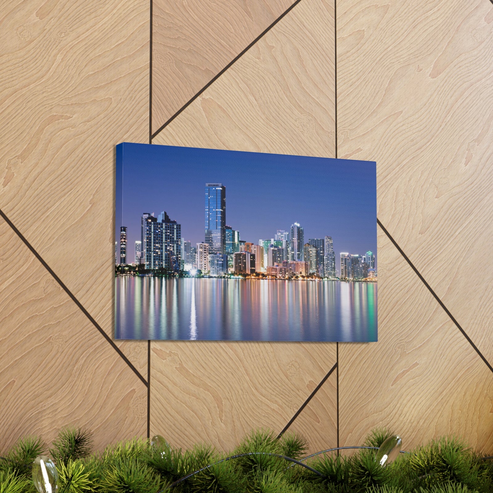 Miami Night Skyline Canvas Artwork High-Quality Breathtaking Stunning Cityscape for Home Decor Ready to Hang-Express Your Love Gifts