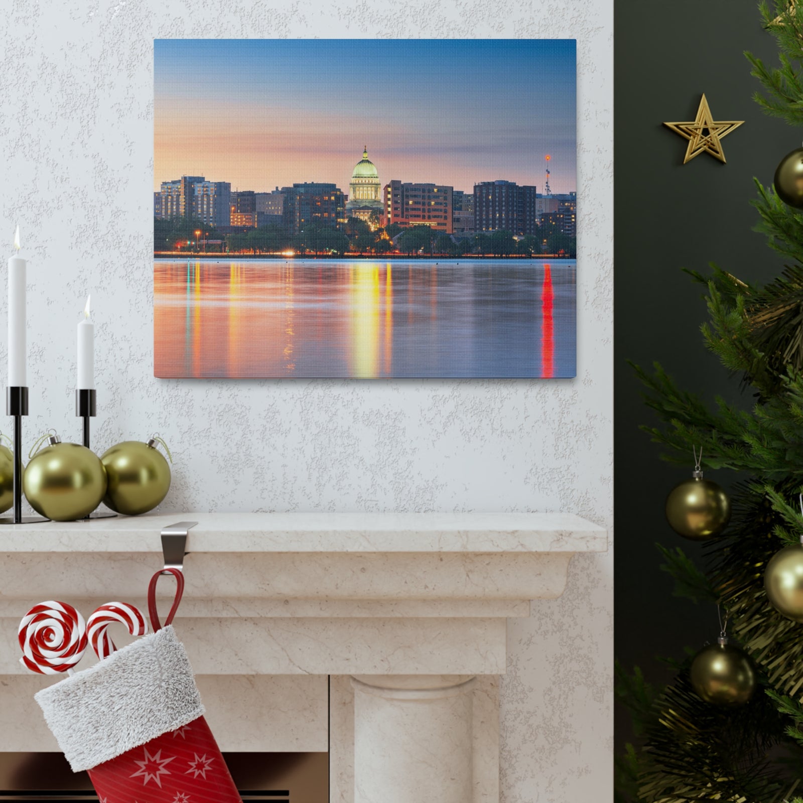 Madison Night Skyline Canvas Artwork High-Quality Breathtaking Stunning Cityscape for Home Decor Ready to Hang-Express Your Love Gifts