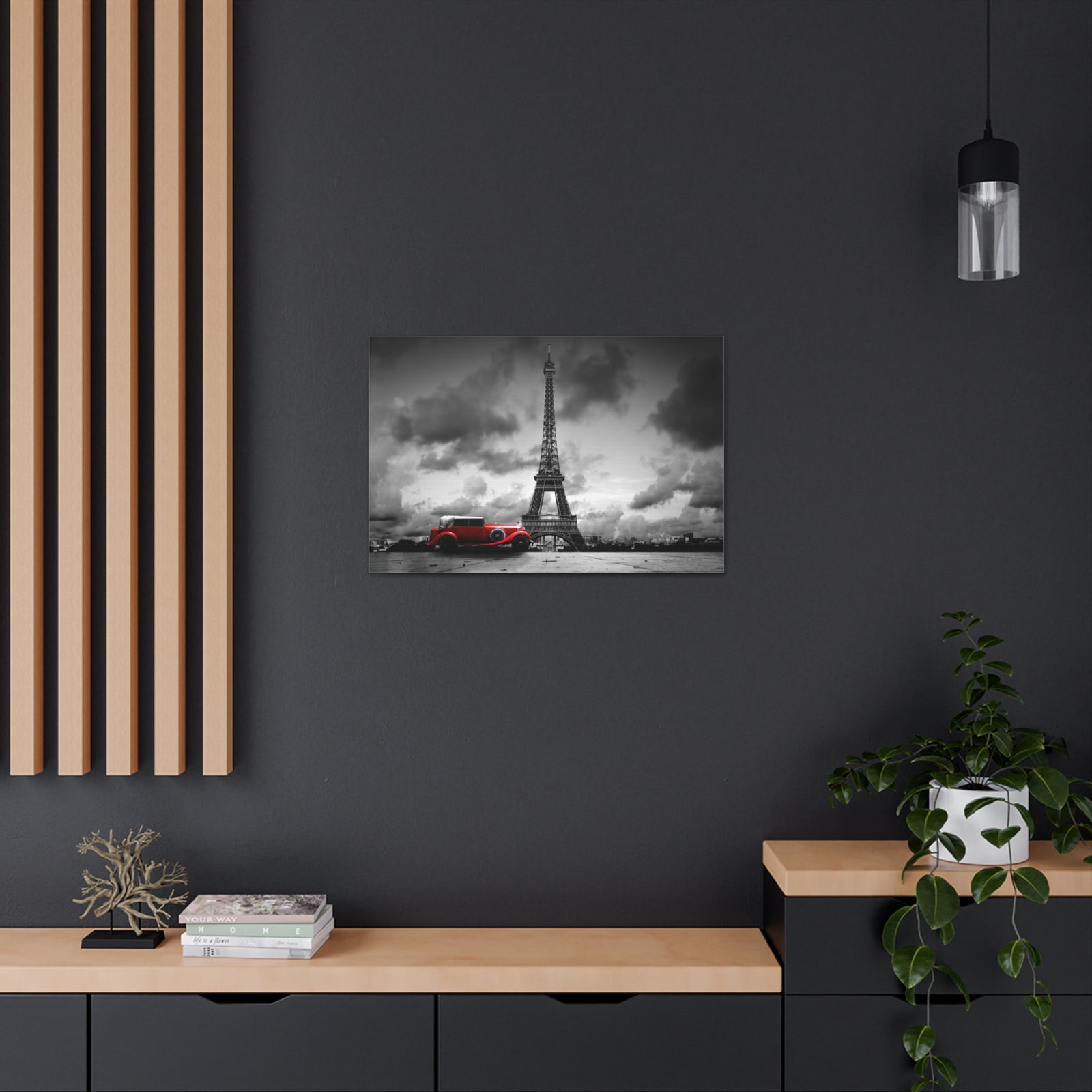 Eiffel Tower And Red Retro Car, France Canvas Artwork High-Quality Breathtaking French City for Home Decor Ready to Hang -Express Your Love Gifts