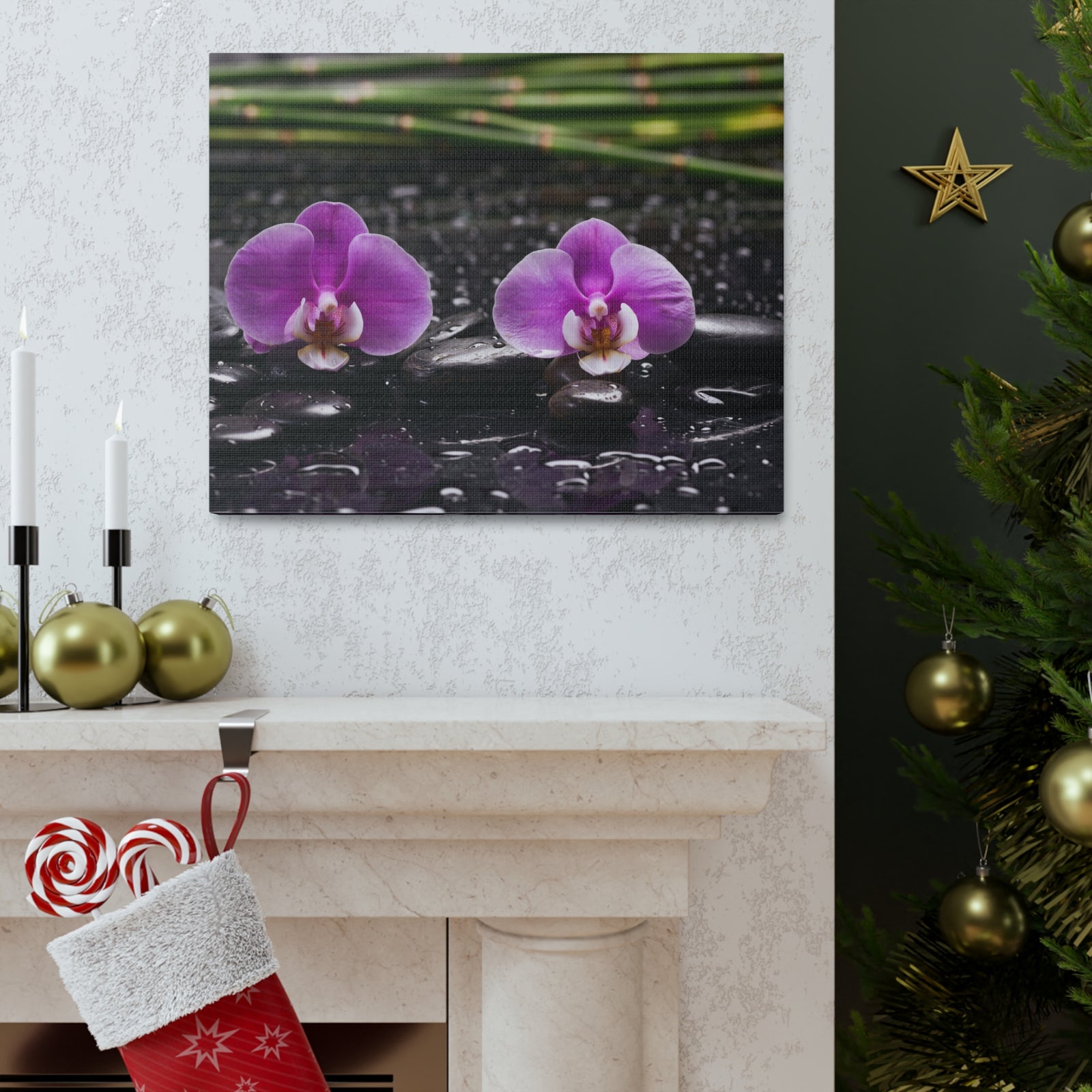Two Pink Orchid Forest Floral Nature Photography Canvas Wall Art for Home Decor Ready-to-Hang-Express Your Love Gifts