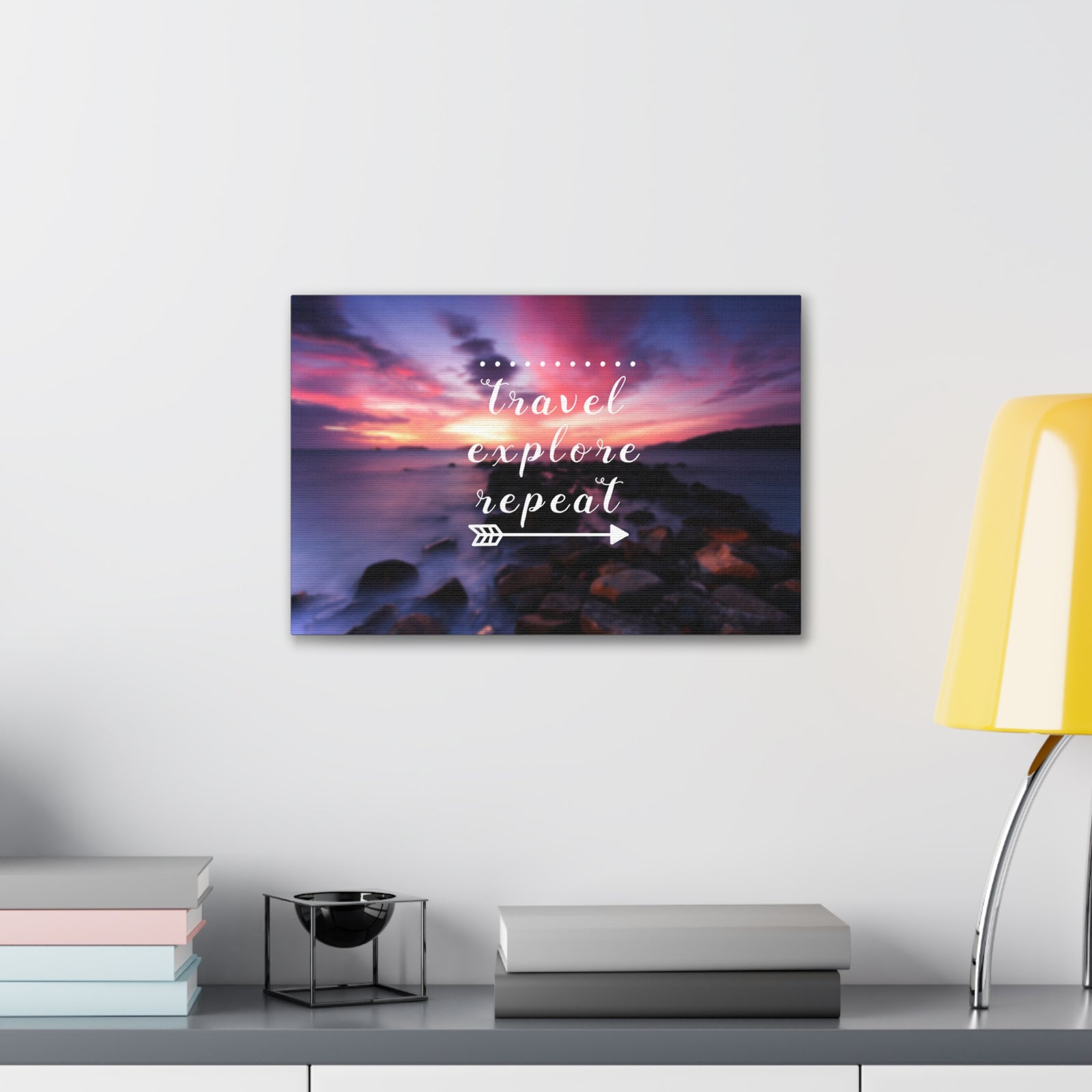 Inspirational Quote Canvas Travel Explore Repeat Motivational Print Ready to Hang Artwork-Express Your Love Gifts