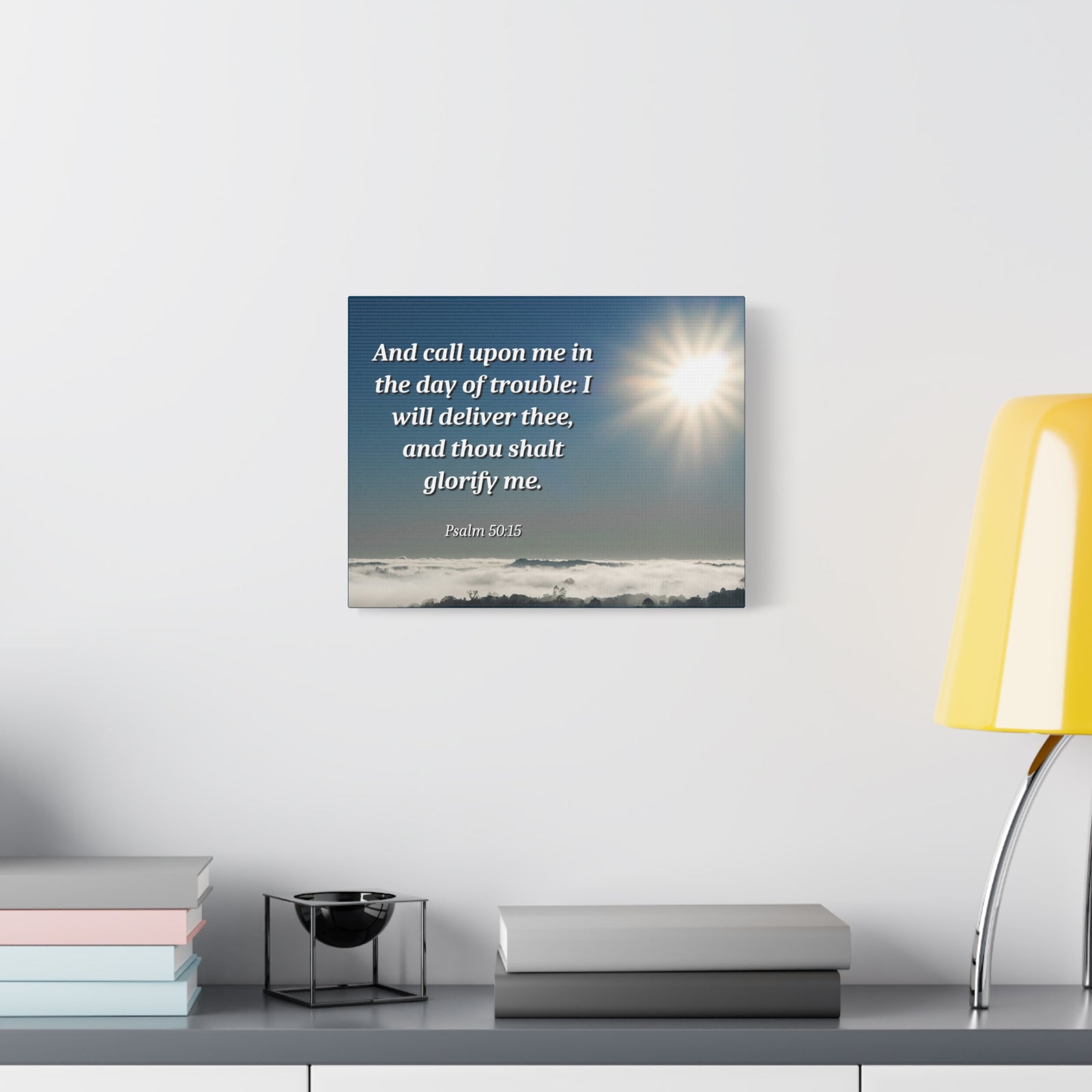 Scripture Canvas Day Of Trouble Psalms 50:15 Christian Wall Art Bible Verse Print Ready to Hang-Express Your Love Gifts
