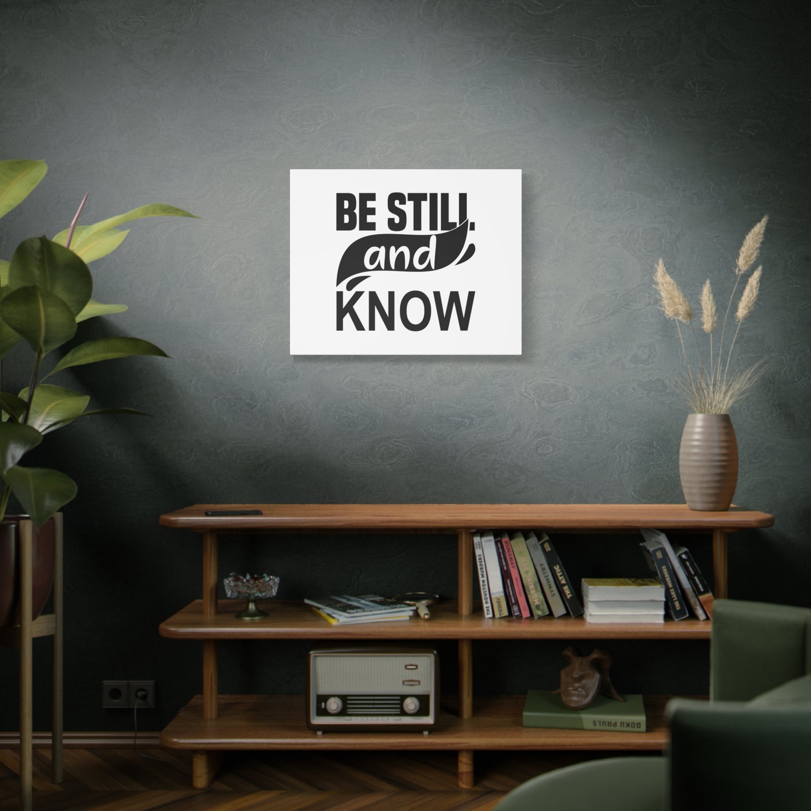 Scripture Canvas Be Still And Know Psalm 46:10 Swish Black Christian Wall Art Bible Verse Print Ready to Hang-Express Your Love Gifts
