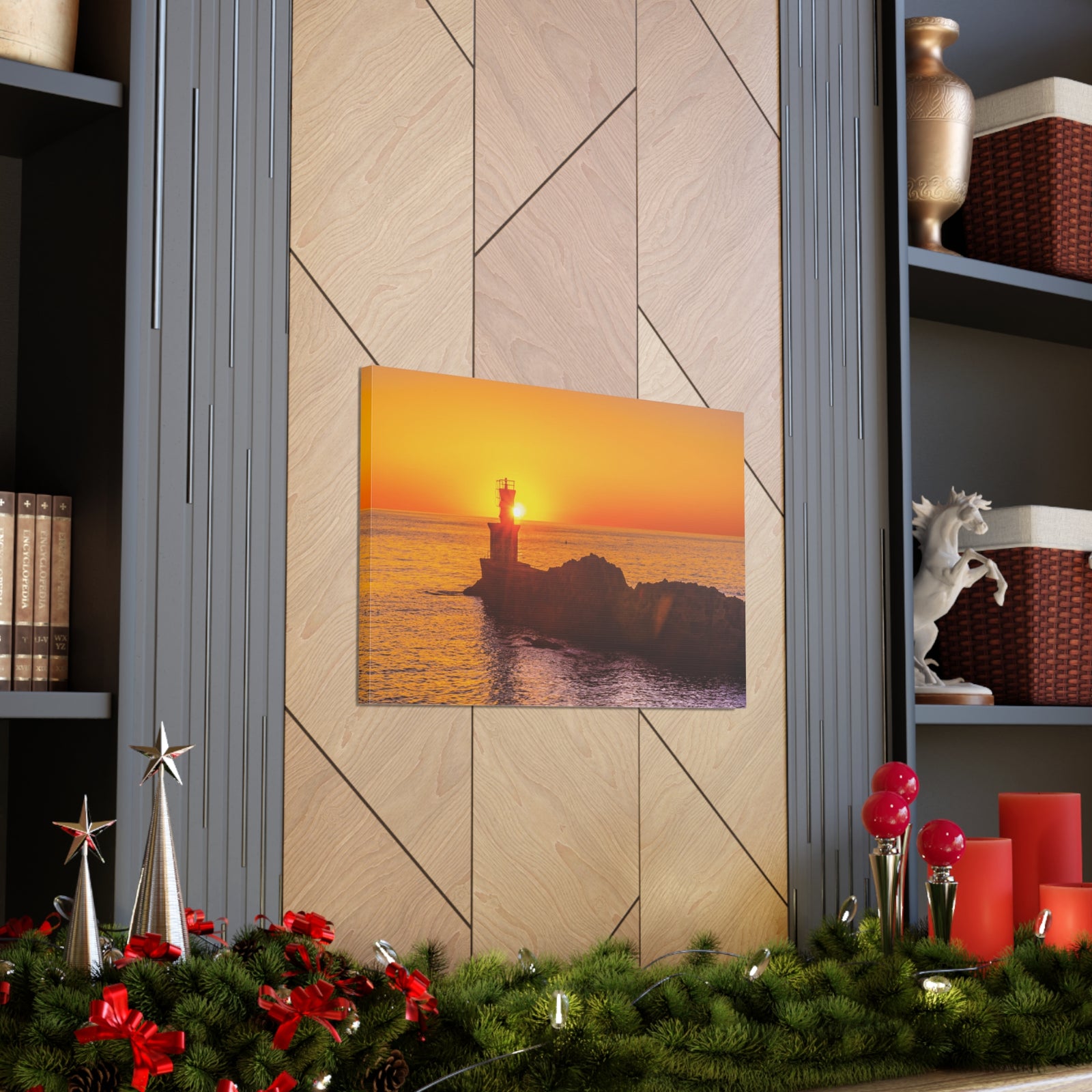 Sun Lighthouse Sunset Forest Floral Nature Photography Canvas Wall Art for Home Decor Ready-to-Hang-Express Your Love Gifts