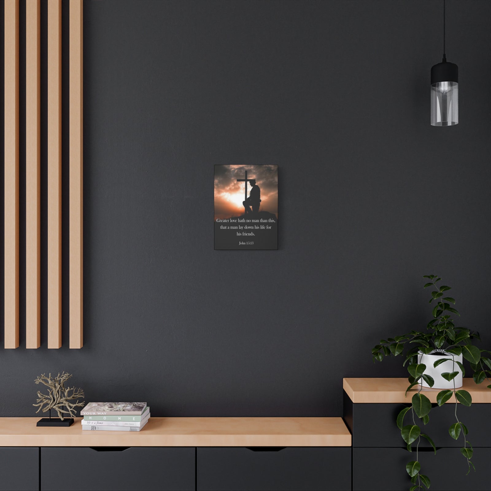 Scripture Walls John 15:13 Greater Love Soldier at Cross Christian Wall Art Print Ready to Hang Unframed-Express Your Love Gifts