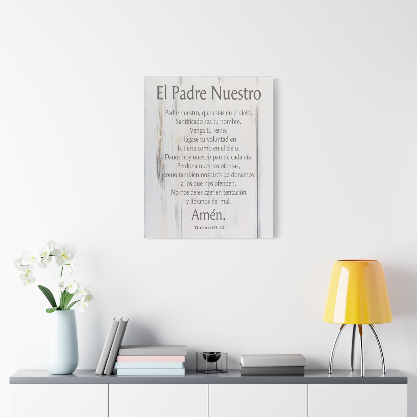 Scripture Canvas Lords Prayer Spanish El Padre Nuestro White Wood Christian Wall Art Print Ready to Hang-Express Your Love Gifts