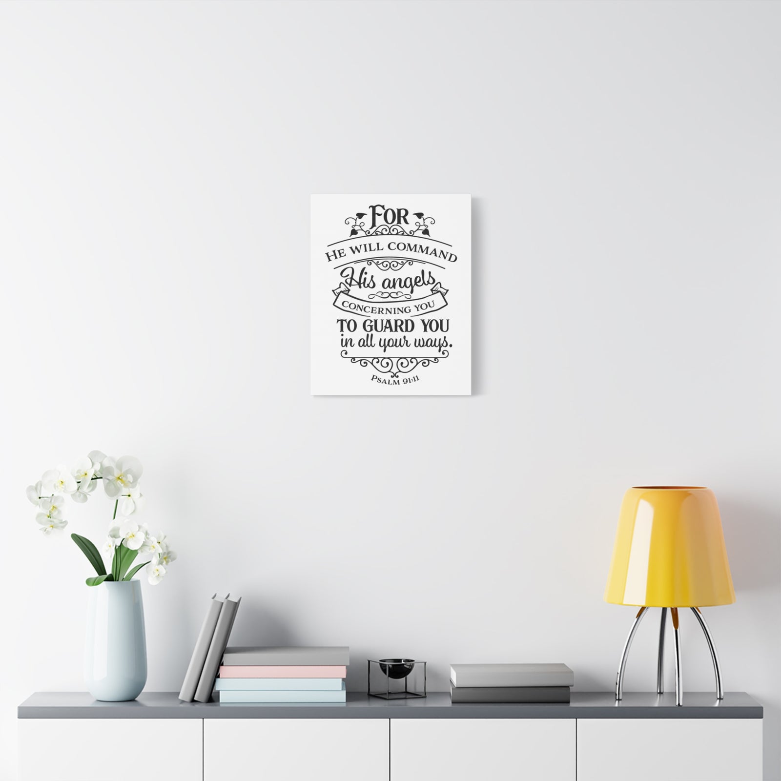 Scripture Canvas He Will Command Psalm 91:11 Christian Wall Art Bible Verse Print Ready to Hang-Express Your Love Gifts