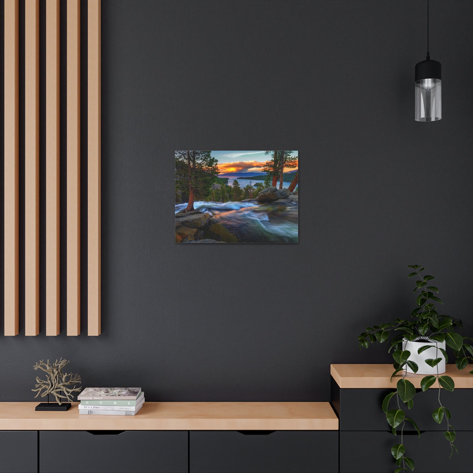 Water Rushing Lake Sunset Nature Wilderness Photography Canvas Wall Art for Home Decor Ready-to-Hang-Express Your Love Gifts