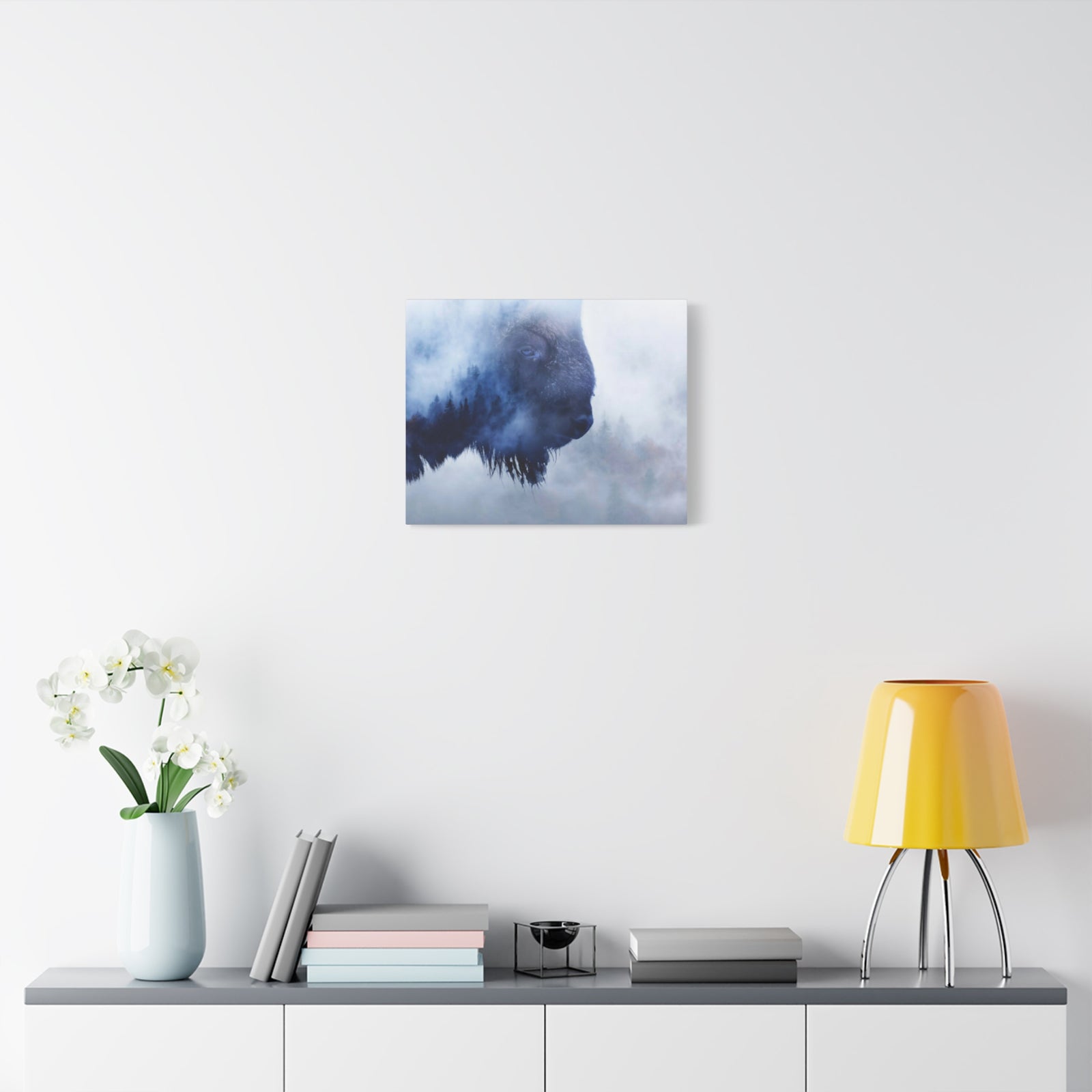 Wild Bison And A Pine Forest Buffalo Art Canvas Wall Art for Home Decor Ready-to-Hang-Express Your Love Gifts