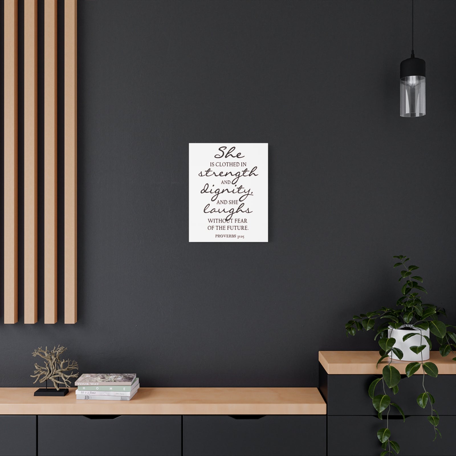 Scripture Canvas Strength, Dignity, And Laughs Proverbs 31:25 Christian Wall Art Bible Verse Print Ready to Hang-Express Your Love Gifts