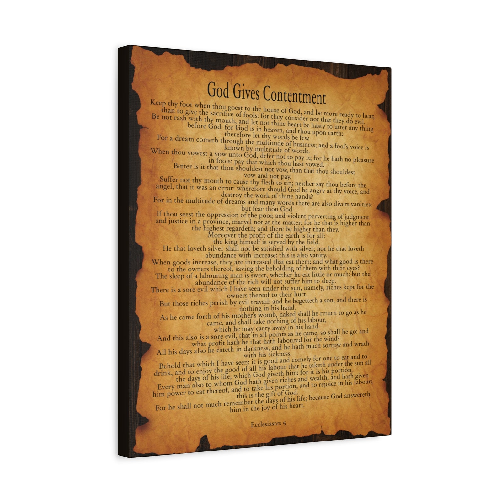 Scripture Walls God Gives Contentment Ecclesiastes 5 Gold Brown Bible Verse Canvas Christian Wall Art Ready to Hang-Express Your Love Gifts