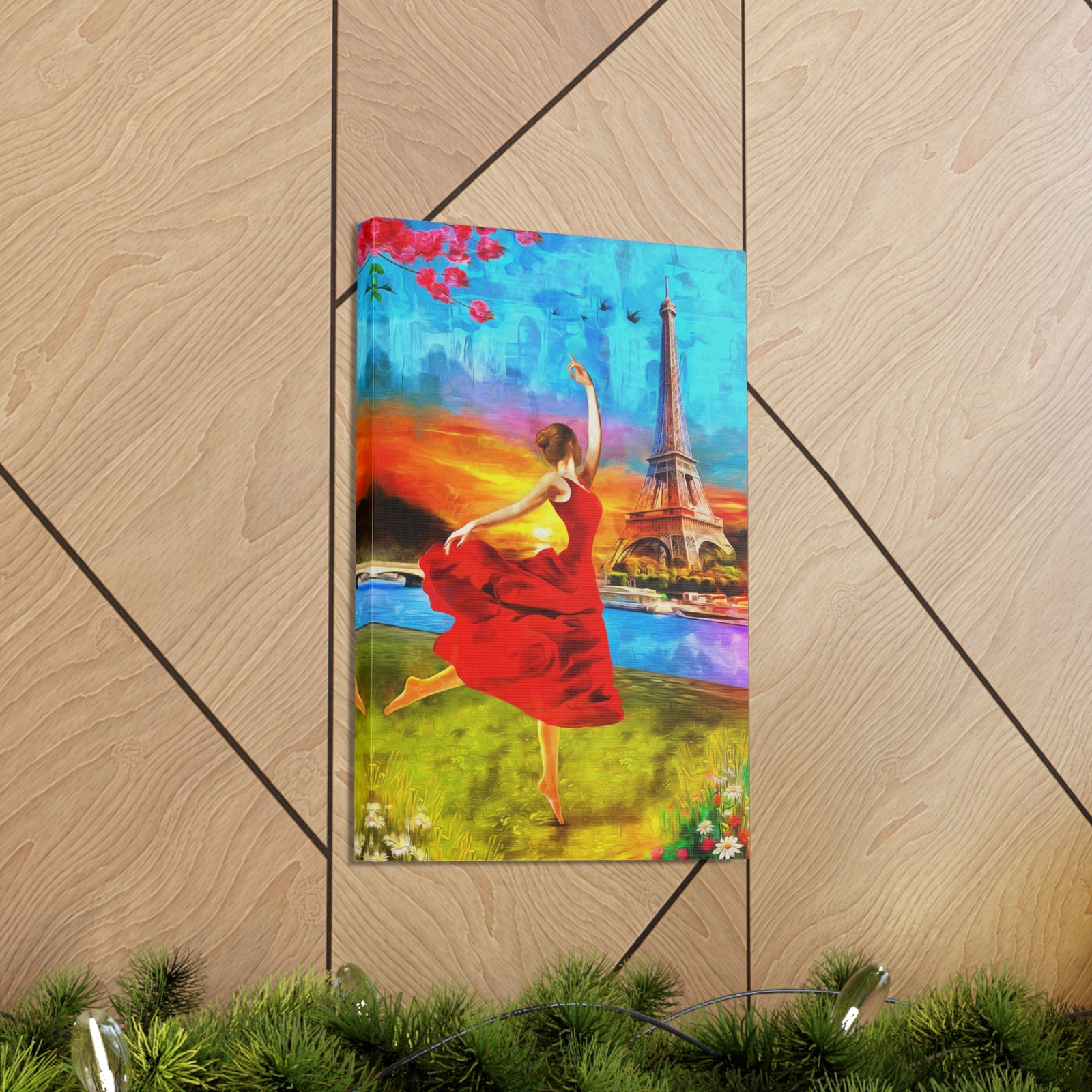Eiffel Tower Red Dress Paris France Canvas Artwork High-Quality Breathtaking French City for Home Decor Ready to Hang-Express Your Love Gifts