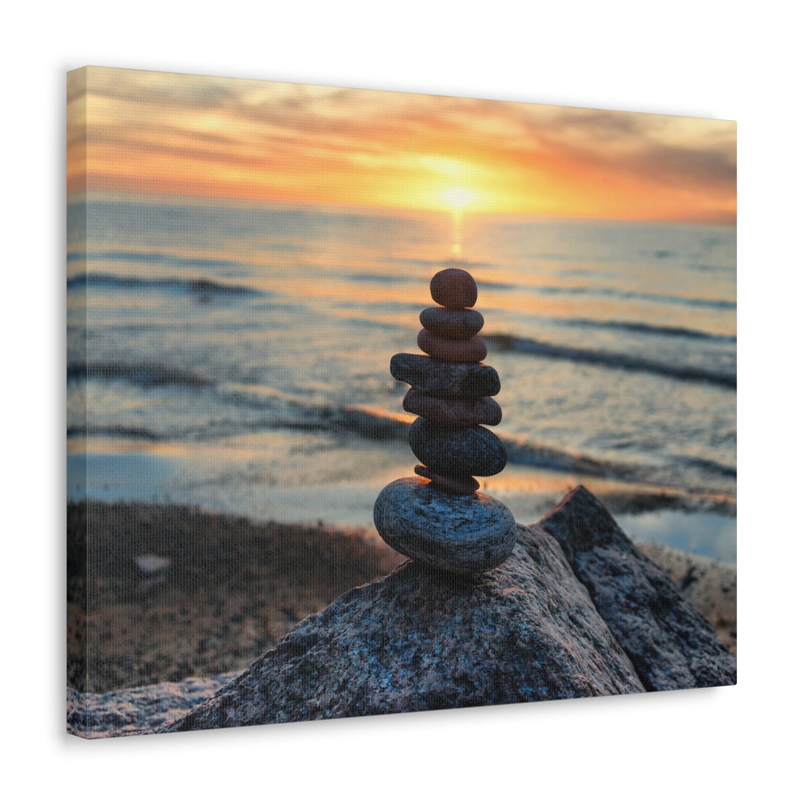 Pebbles Stack Over Beach Nature Wilderness Photography Canvas Wall Art for Home Decor Ready-to-Hang-Express Your Love Gifts