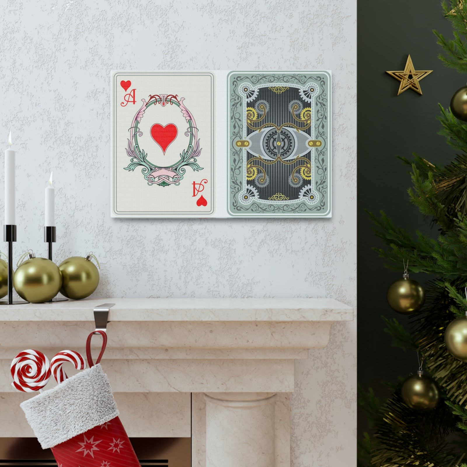 Steampunk Style Ace Of Hearts Playing Card Canvas Wall Art for Home Decor Ready-to-Hang-Express Your Love Gifts
