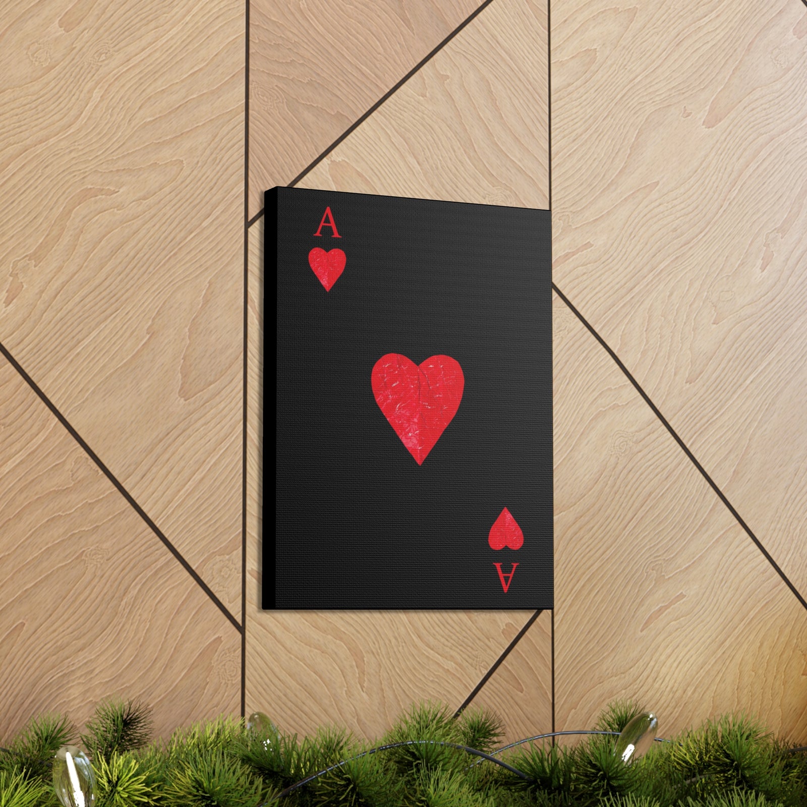 Ace Of Hearts Black Surface Playing Card Canvas Wall Art for Home Decor Ready-to-Hang-Express Your Love Gifts
