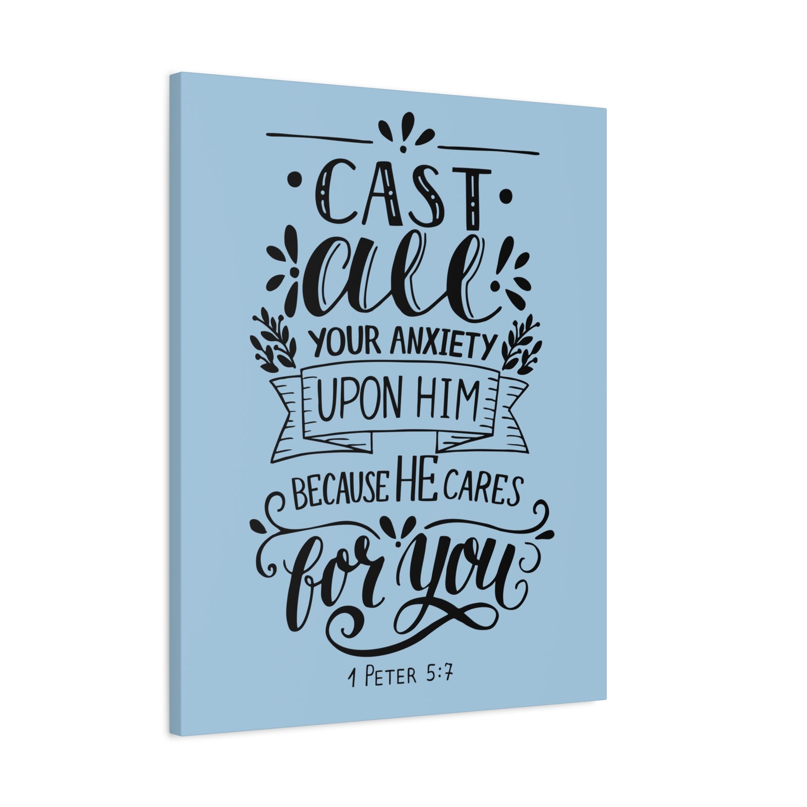 Scripture Canvas Cast All Your Anxiety 1 Peter 5:7 Christian Wall Art Bible Verse Print Ready To Hang-Express Your Love Gifts