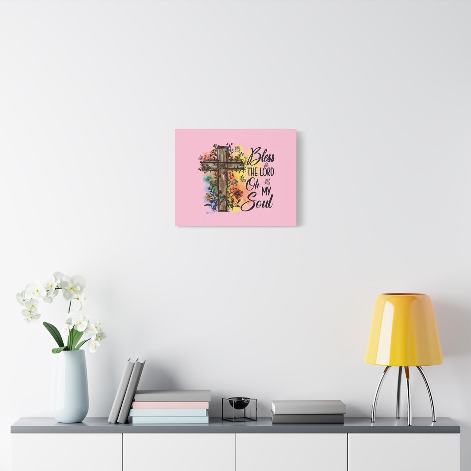 Scripture Canvas Bless The Lord Psalm 103:1 Flower Cross Christian Wall Art Bible Verse Print Ready to Hang-Express Your Love Gifts