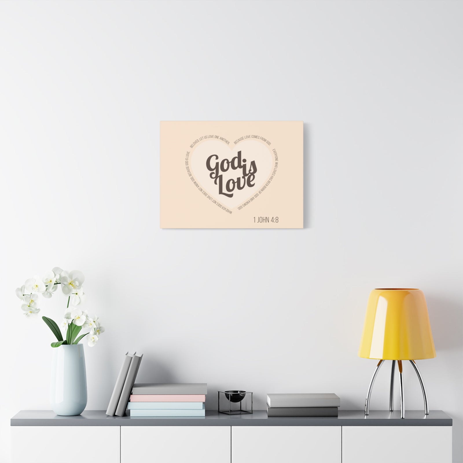 Scripture Canvas God Is Love 1 John 4:8 Light Brown Christian Wall Art Bible Verse Print Ready to Hang-Express Your Love Gifts