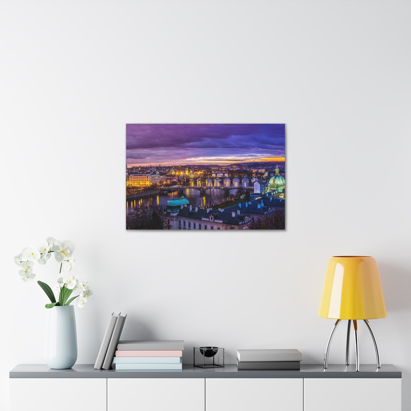 Prague Night Skyline Canvas Artwork High-Quality Breathtaking Stunning Cityscape for Home Decor Ready to Hang-Express Your Love Gifts