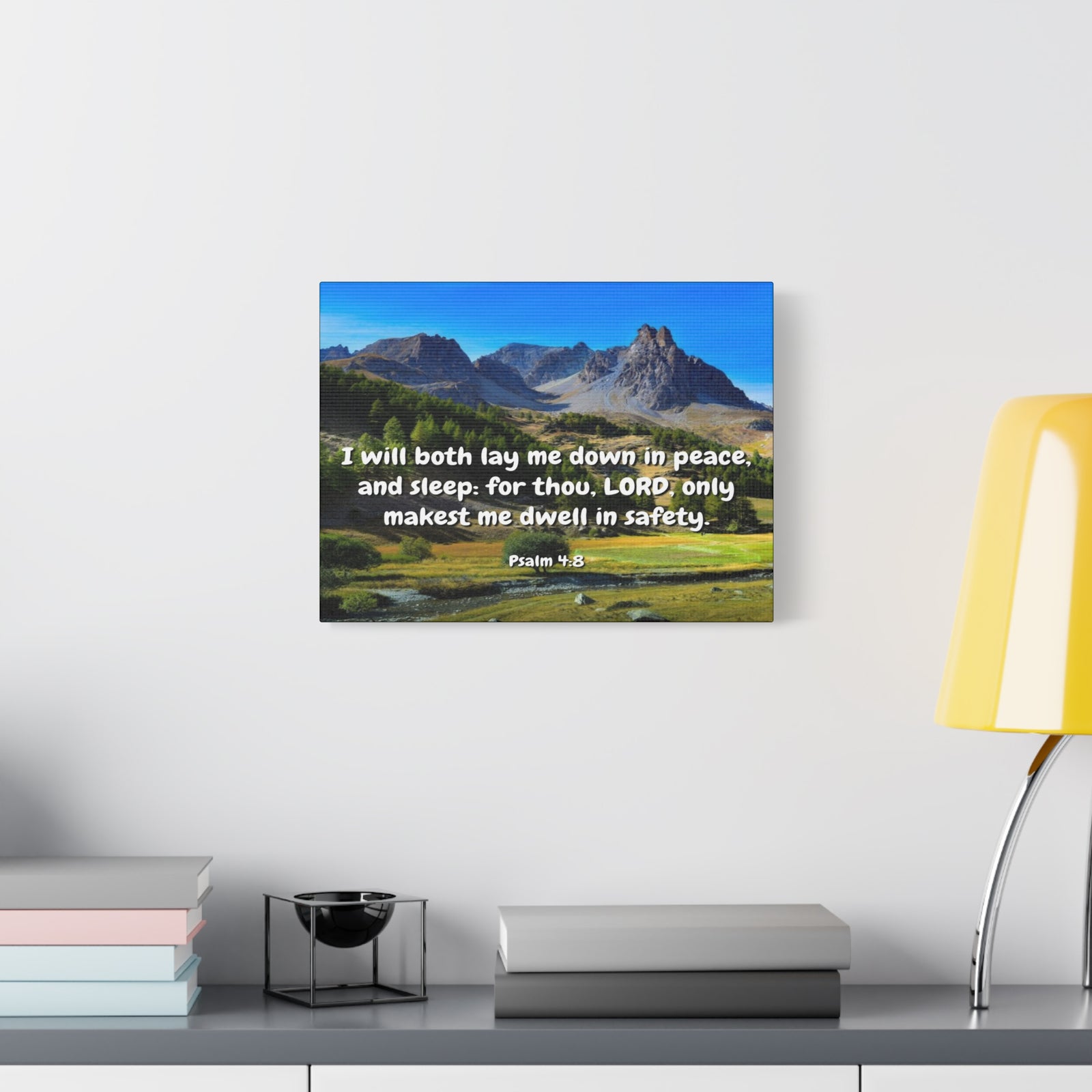 Scripture Canvas Dwell In Safety Psalms 4:8 Christian Wall Art Bible Verse Print Ready to Hang-Express Your Love Gifts
