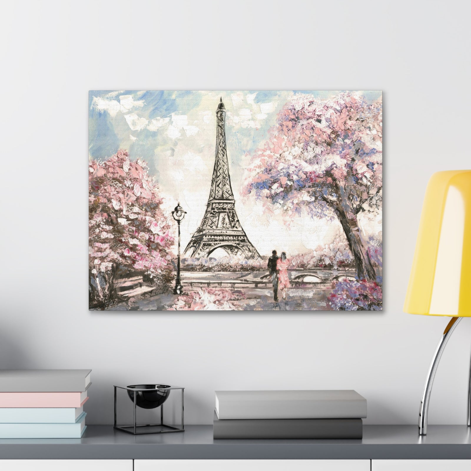 Pink Couple Eiffel Tower France Canvas Artwork High-Quality Breathtaking French City for Home Decor Ready to Hang-Express Your Love Gifts