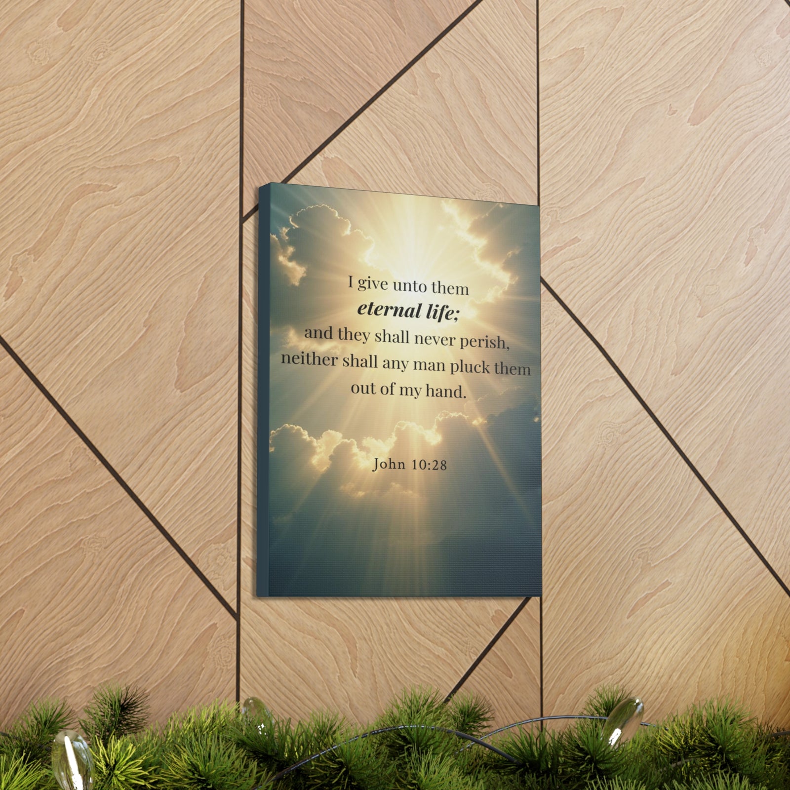 Scripture Walls John 10:28 Eternal Assurance Bible Verse Canvas Christian Wall Art Ready to Hang Unframed-Express Your Love Gifts