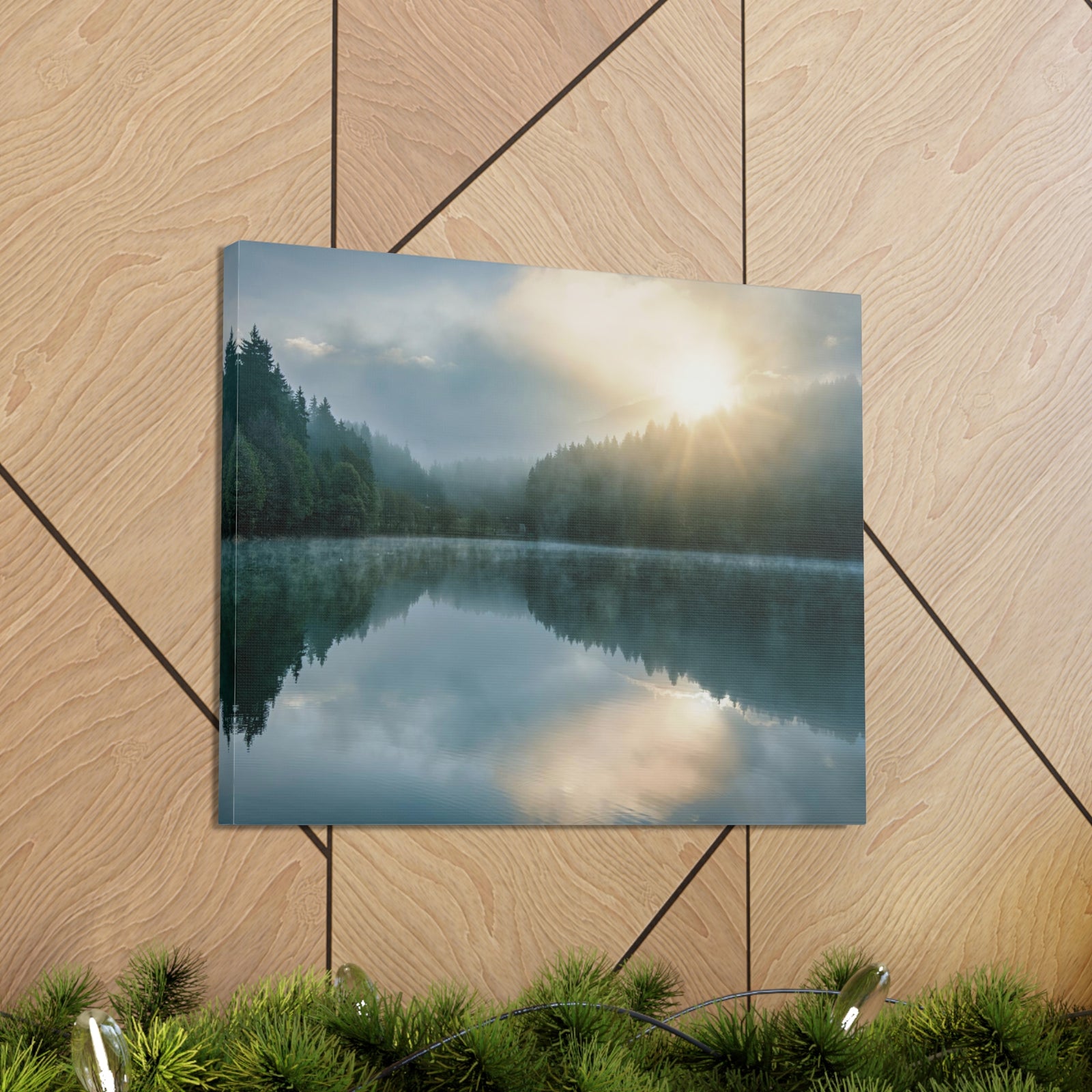 Sunset Teal Forest Lake Nature Wilderness Photography Canvas Wall Art for Home Decor Ready-to-Hang-Express Your Love Gifts