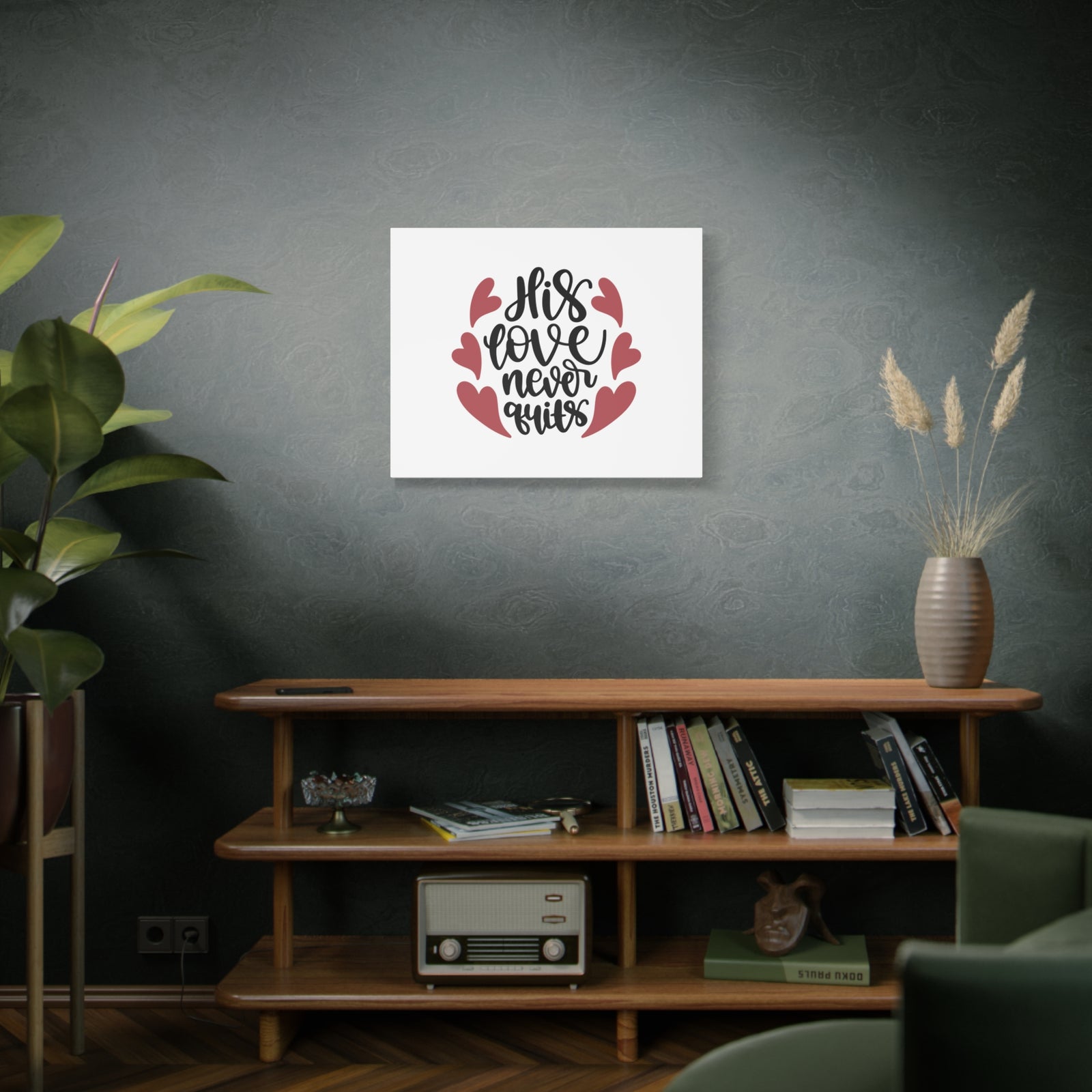 Scripture Canvas His Love Never Quits Psalms 136:26 Christian Wall Art Bible Verse Print Ready to Hang-Express Your Love Gifts
