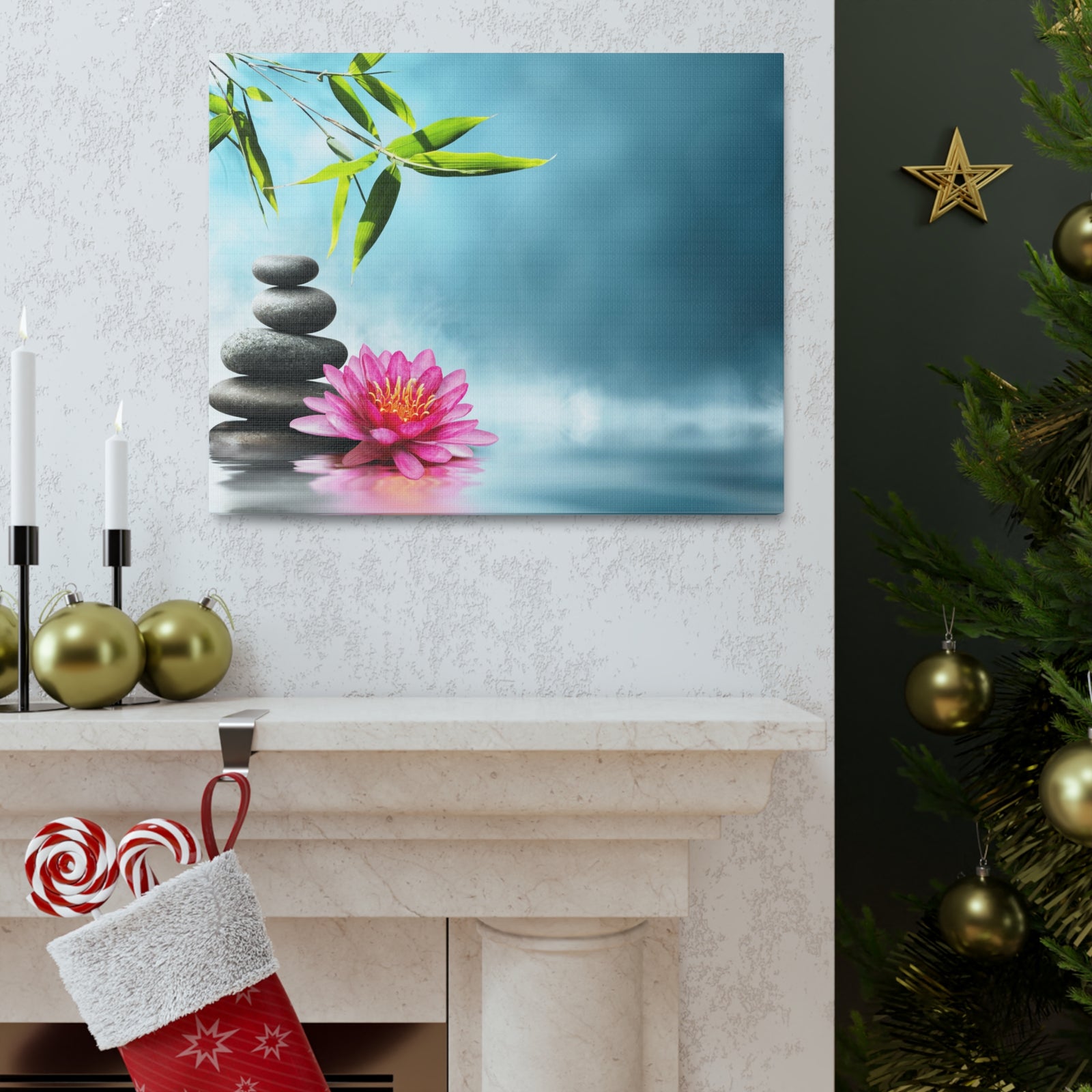 Waterlily with Stones Forest Floral Nature Photography Canvas Wall Art for Home Decor Ready-to-Hang-Express Your Love Gifts