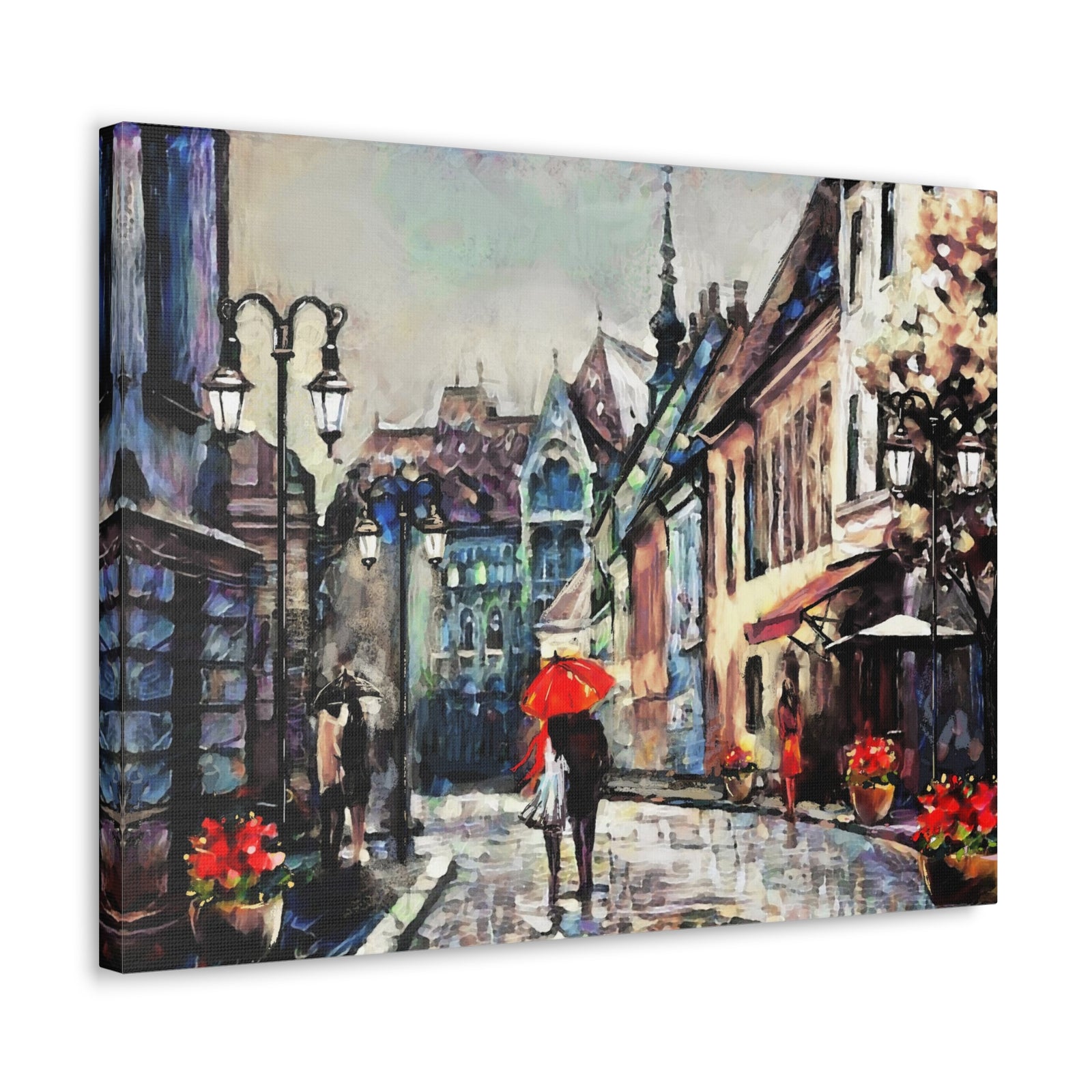 Paris Street View Couple With Red Umbrella France Canvas Artwork High-Quality Breathtaking French City for Home Decor Ready to Hang-Express Your Love Gifts