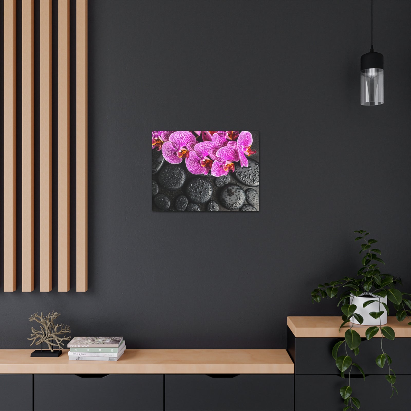Violet Orchid on Stones Forest Floral Nature Photography Canvas Wall Art for Home Decor Ready-to-Hang-Express Your Love Gifts