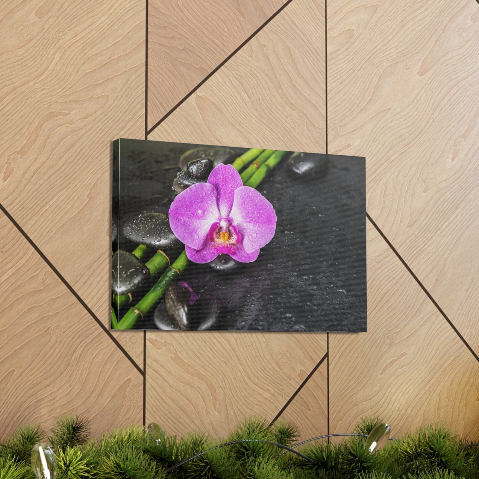 Pink Orchid and Stone Forest Floral Nature Photography Canvas Wall Art for Home Decor Ready-to-Hang-Express Your Love Gifts