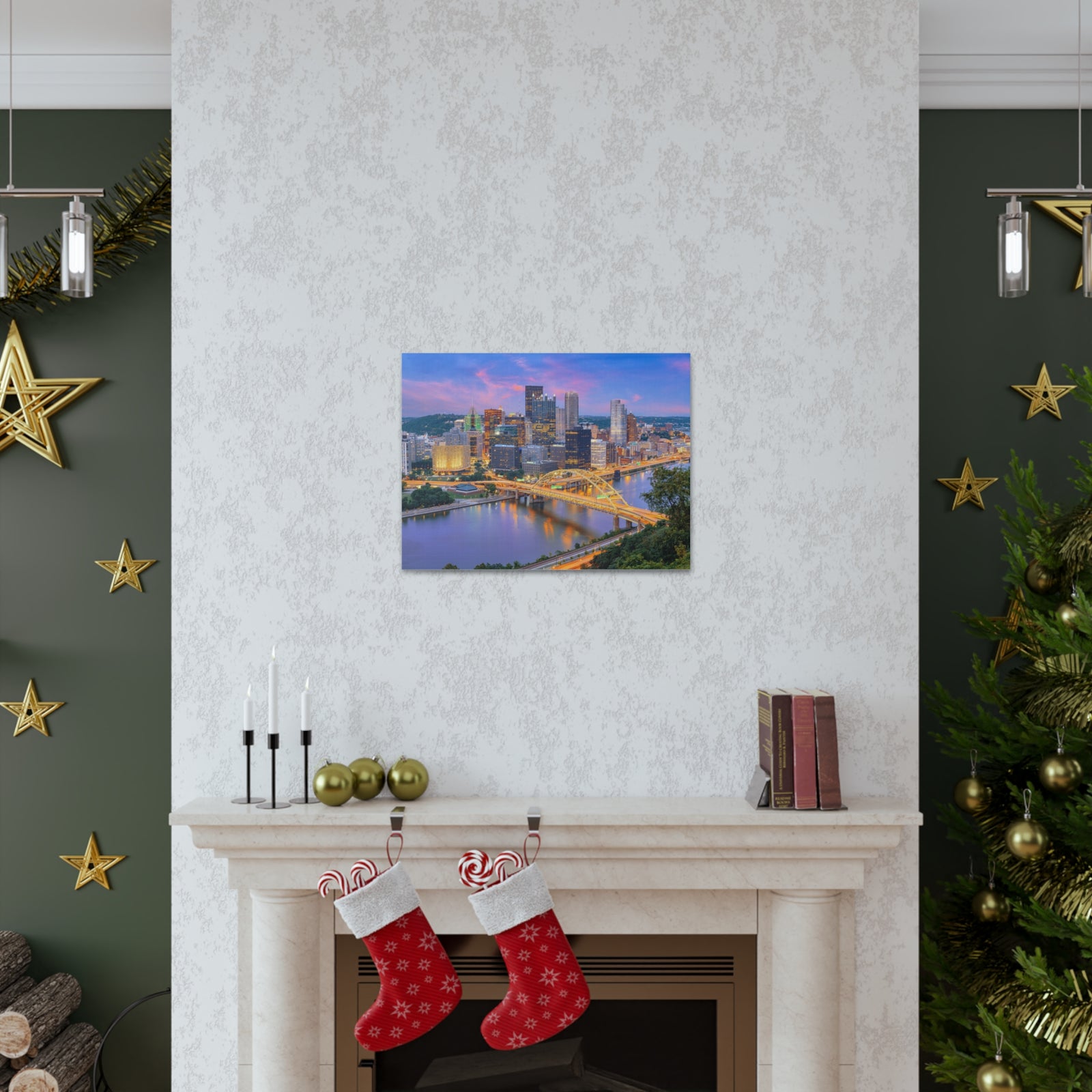 Pittsburgh Night Skyline Canvas Artwork High-Quality Breathtaking Stunning Cityscape for Home Decor Ready to Hang-Express Your Love Gifts