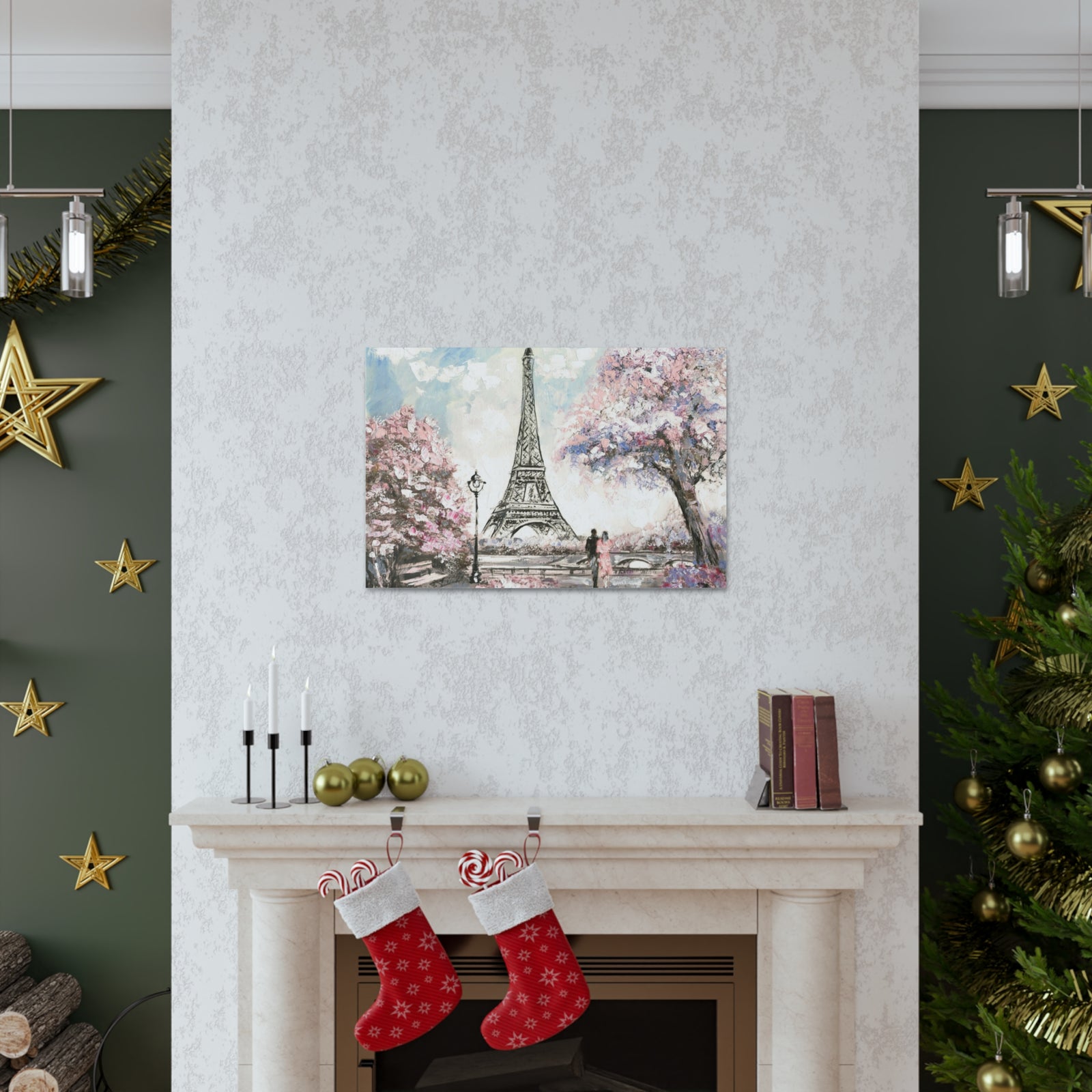 Pink Couple Eiffel Tower France Canvas Artwork High-Quality Breathtaking French City for Home Decor Ready to Hang-Express Your Love Gifts