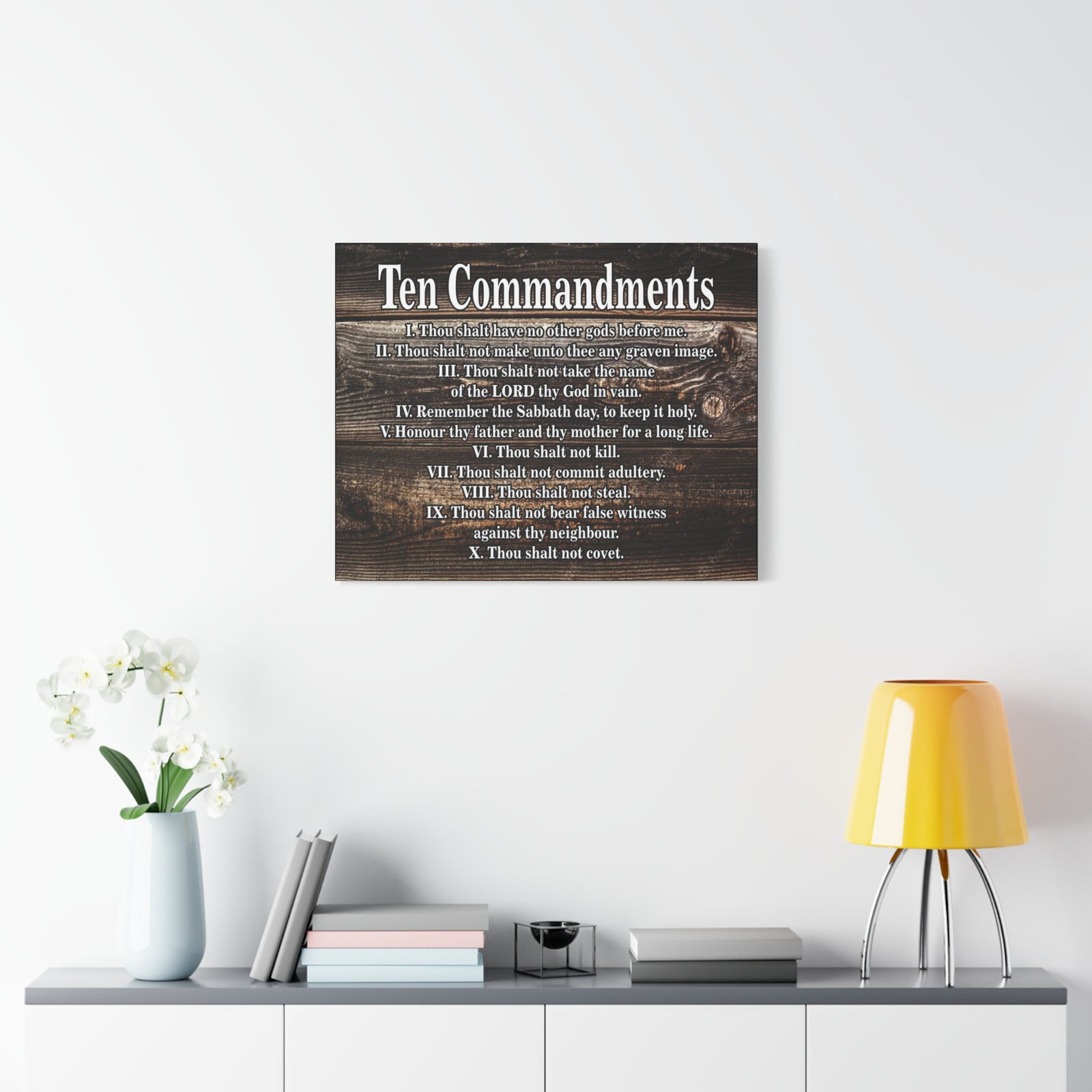 Scripture Canvas Ten Commandments Wood Brown Christian Wall Art Print Ready to Hang-Express Your Love Gifts