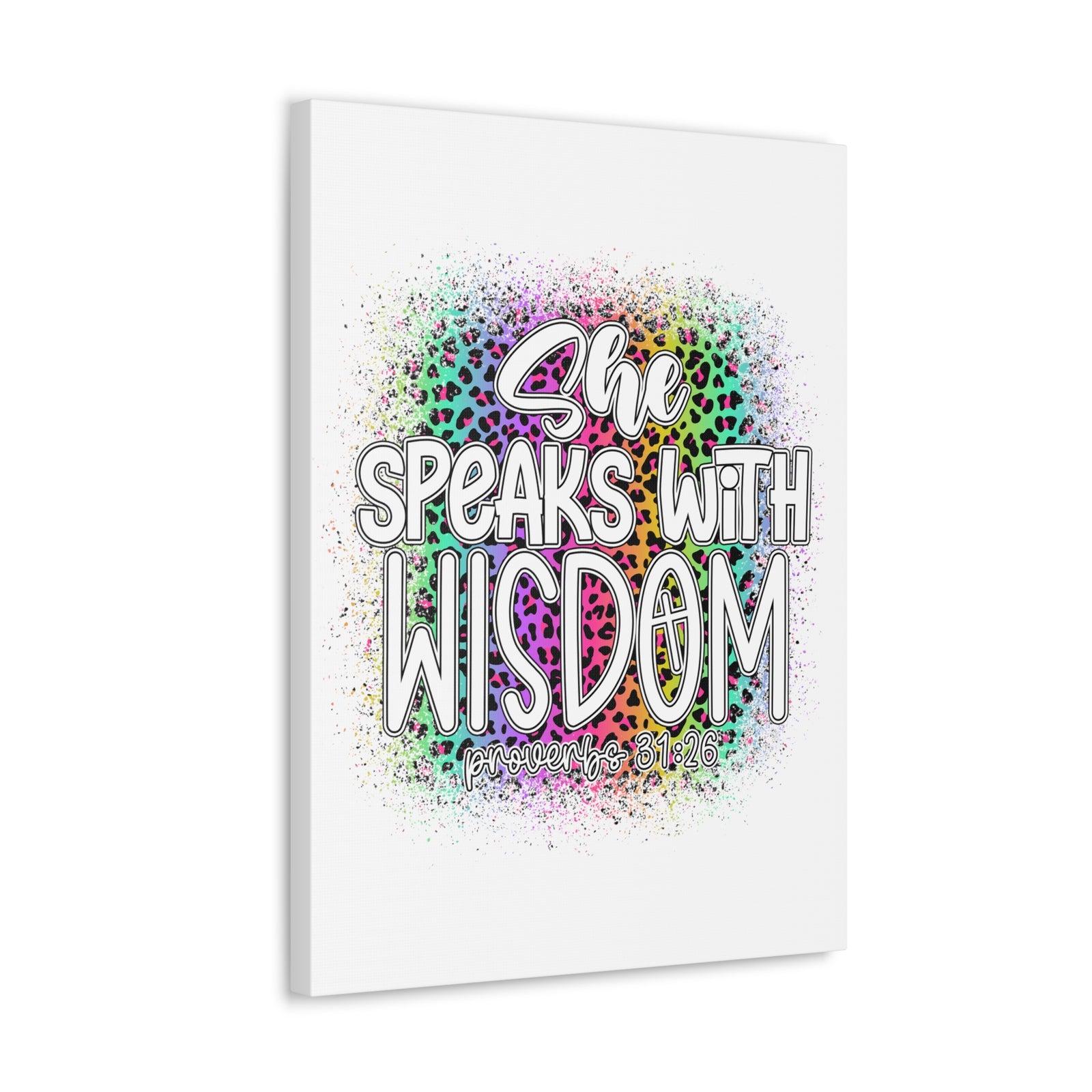 Scripture Walls Proverbs 31:26 She Speaks With Wisdom Colorful Bible Verse Canvas Christian Wall Art Ready to Hang Unframed-Express Your Love Gifts