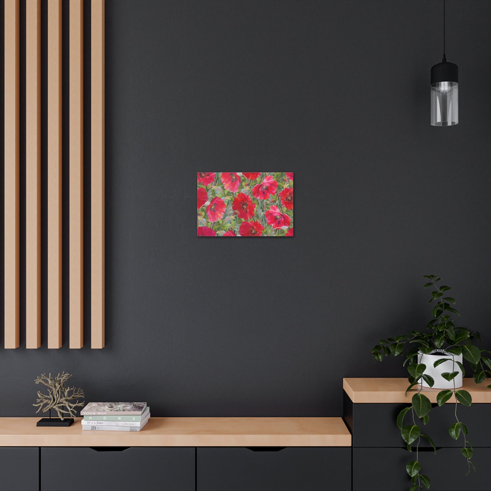 Seamless Floral Pattern Red Poppies Flower Canvas Wall Art for Home Decor Ready-to-Hang-Express Your Love Gifts
