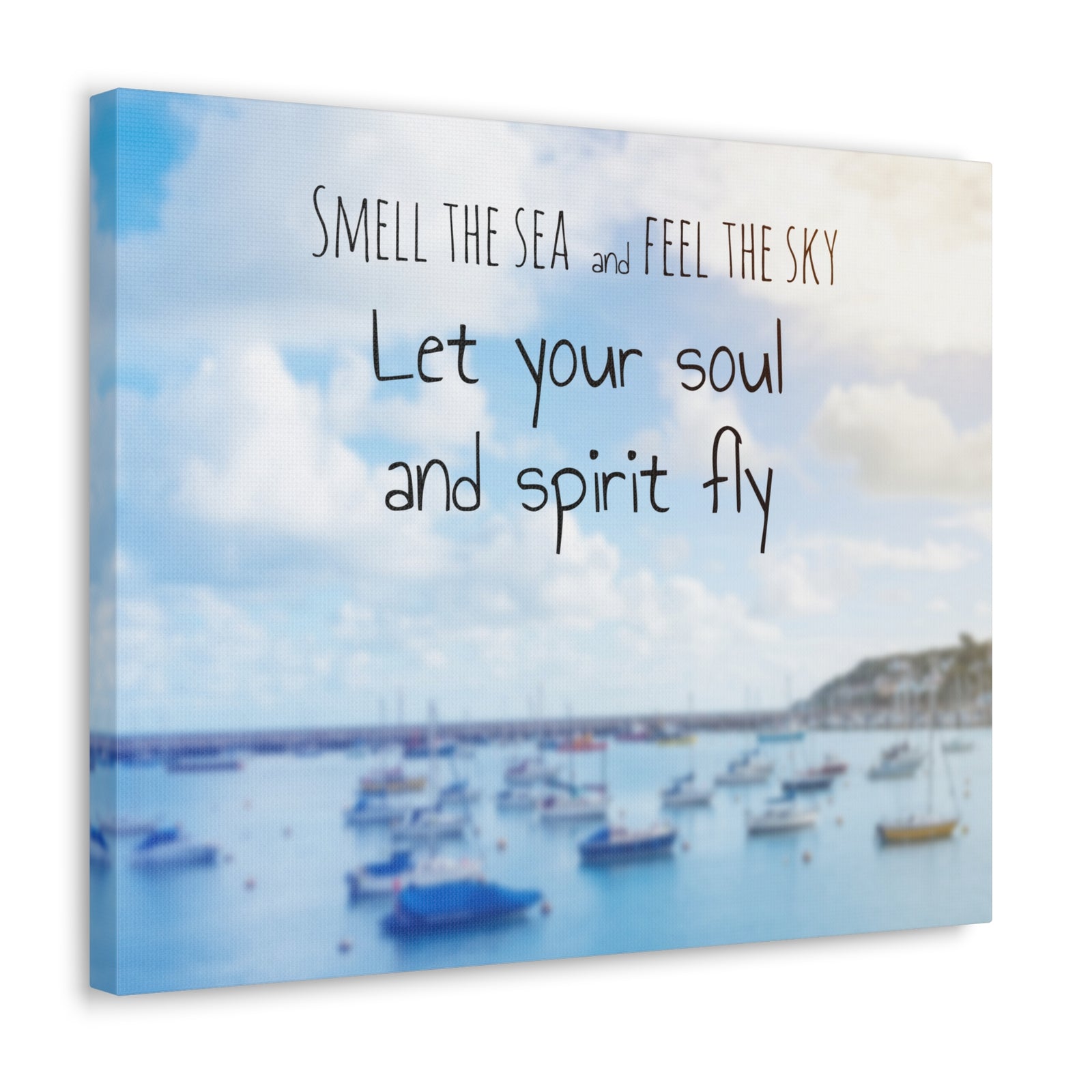 Inspirational Quote Canvas Smell The Sea And Feel The Sky Motivational Print Ready to Hang Artwork-Express Your Love Gifts