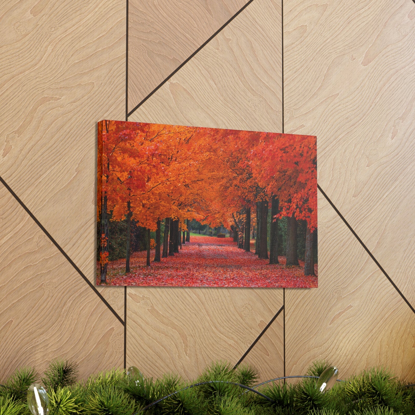 Autumn Forest Orange Leave Tree Trail Nature Wilderness Photography Canvas Wall Art for Home Decor Ready-to-Hang-Express Your Love Gifts