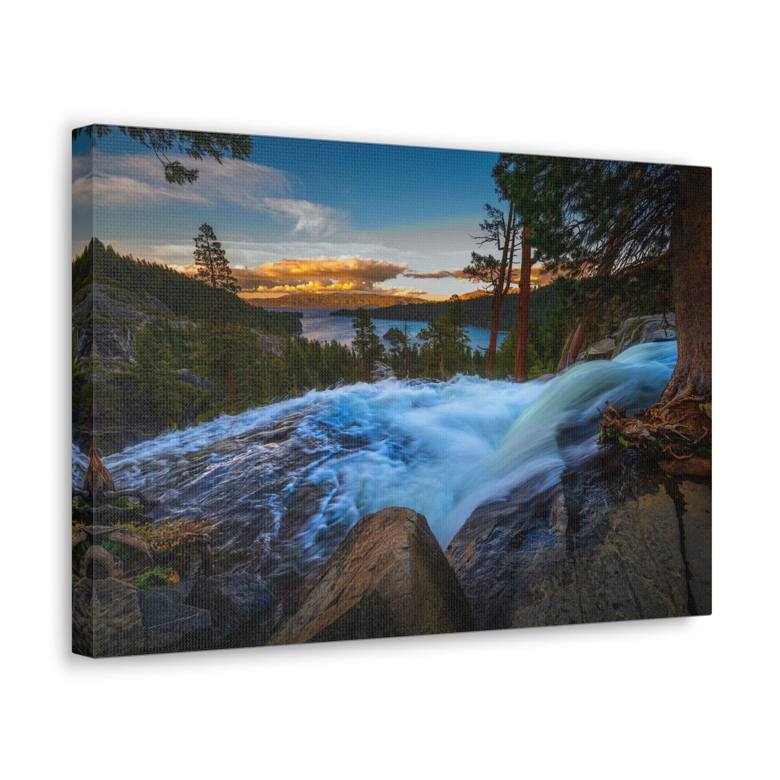 Lake Tahoe Sunset Rushing Water Modern Multicolor Scenic Nature Photography Canvas Home Office Decor Ready to Hang-Express Your Love Gifts