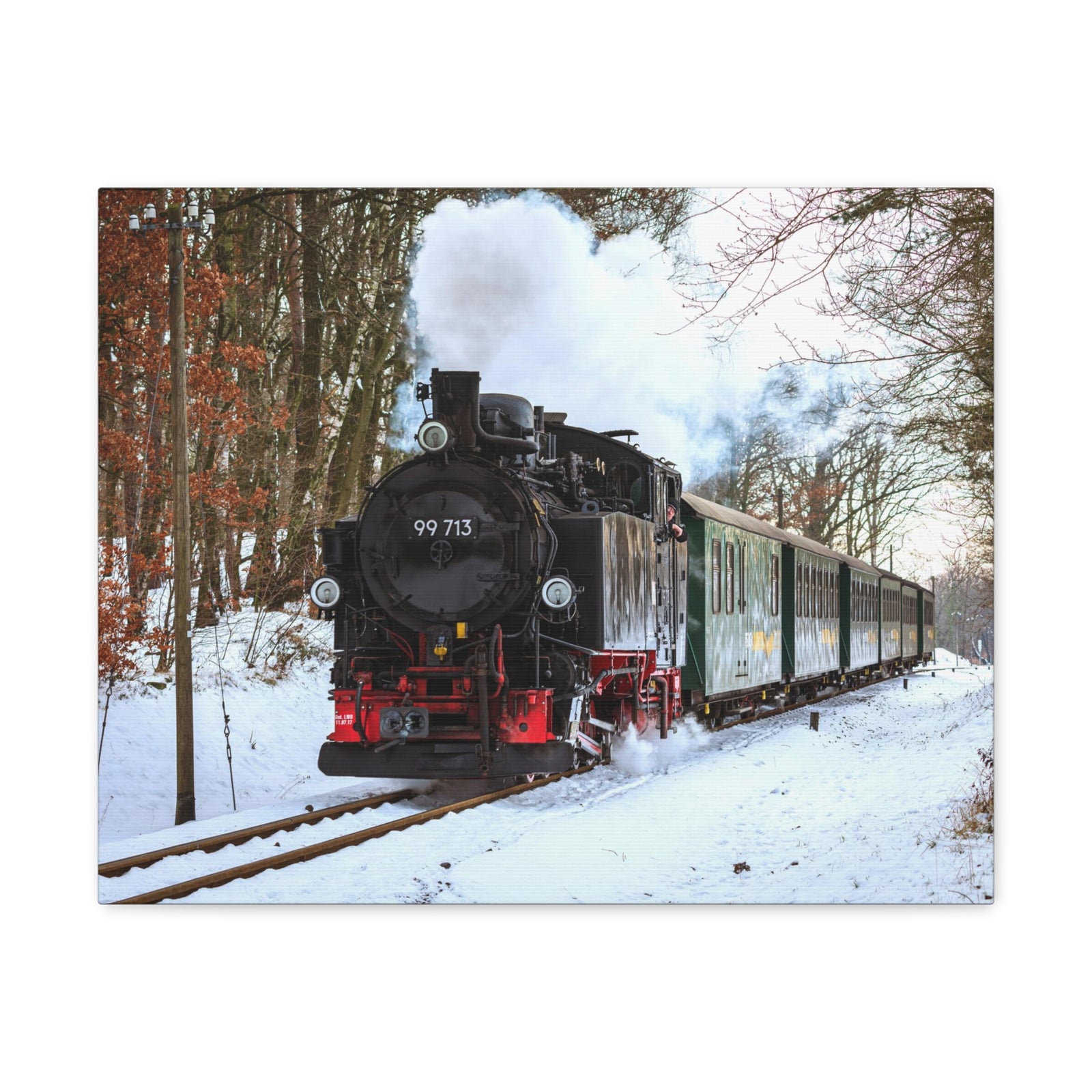 Steam Train Winter White Smoke Modern Multicolor Scenic Nature Photography Canvas Home Office Decor Ready to Hang-Express Your Love Gifts