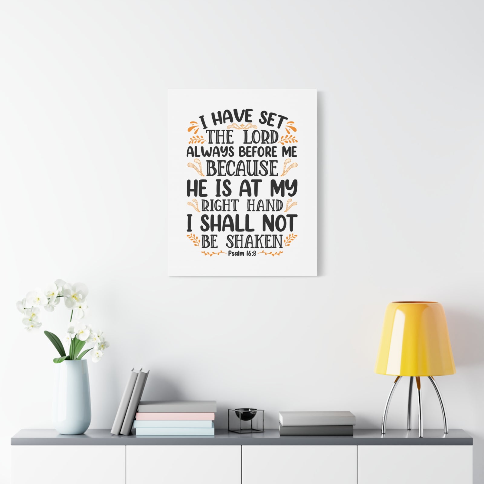 Scripture Canvas I Shall Not Be Shaken Psalm 16:8 Christian Wall Art Bible Verse Print Ready to Hang-Express Your Love Gifts