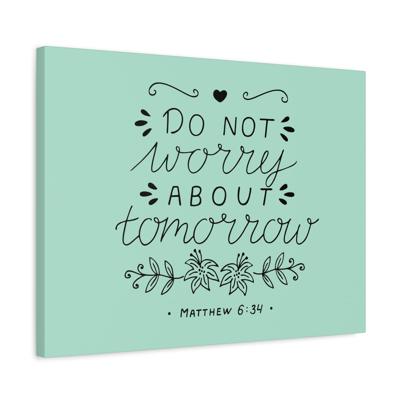 Scripture Canvas Tomorrow Teal Matthew 6:34 Christian Wall Art Bible Verse Print Ready to Hang-Express Your Love Gifts